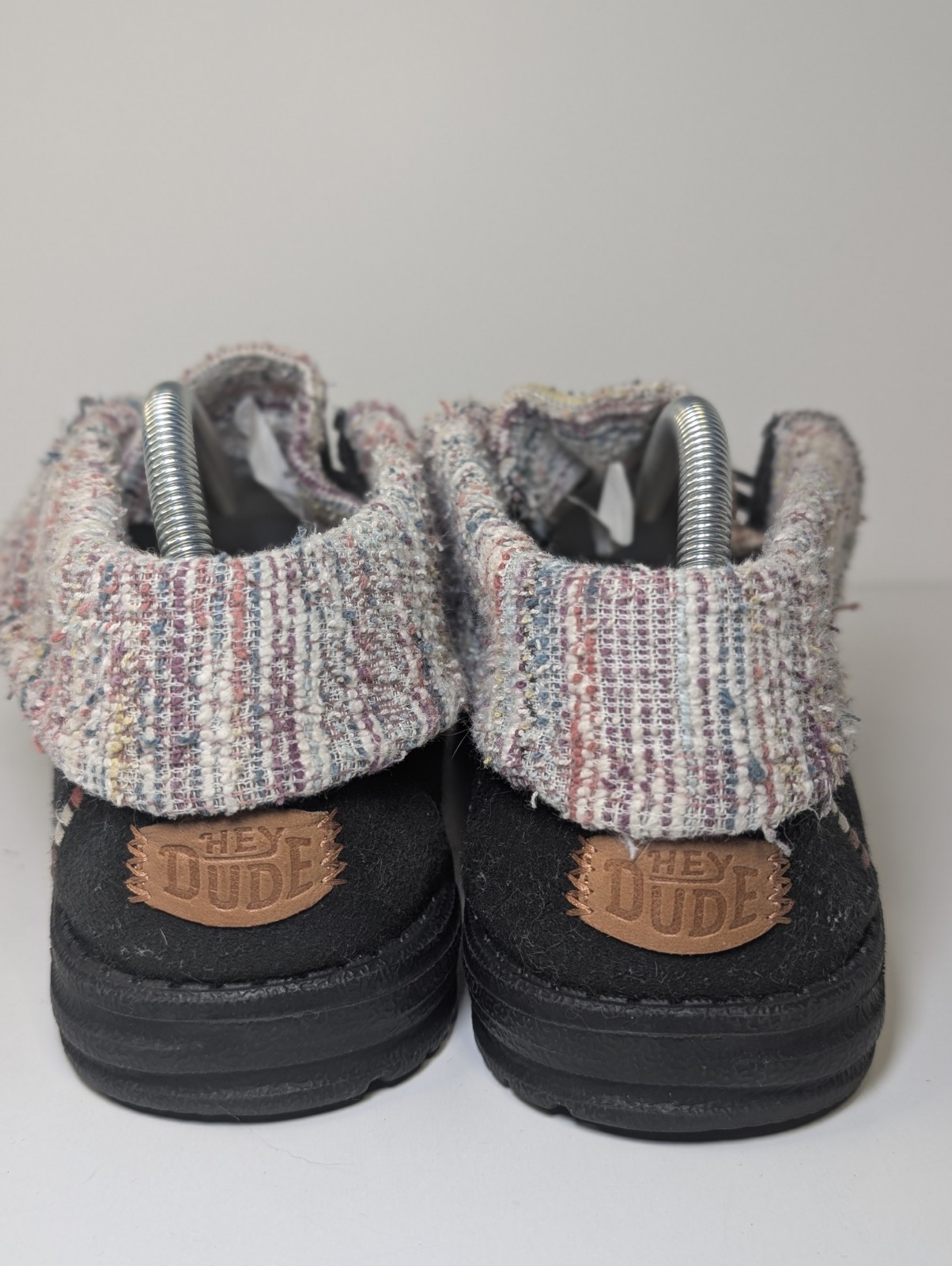 Hey Dude Wendy Fold Wool Black Multi Woven Collar Slip On Loafers Womens Size 10