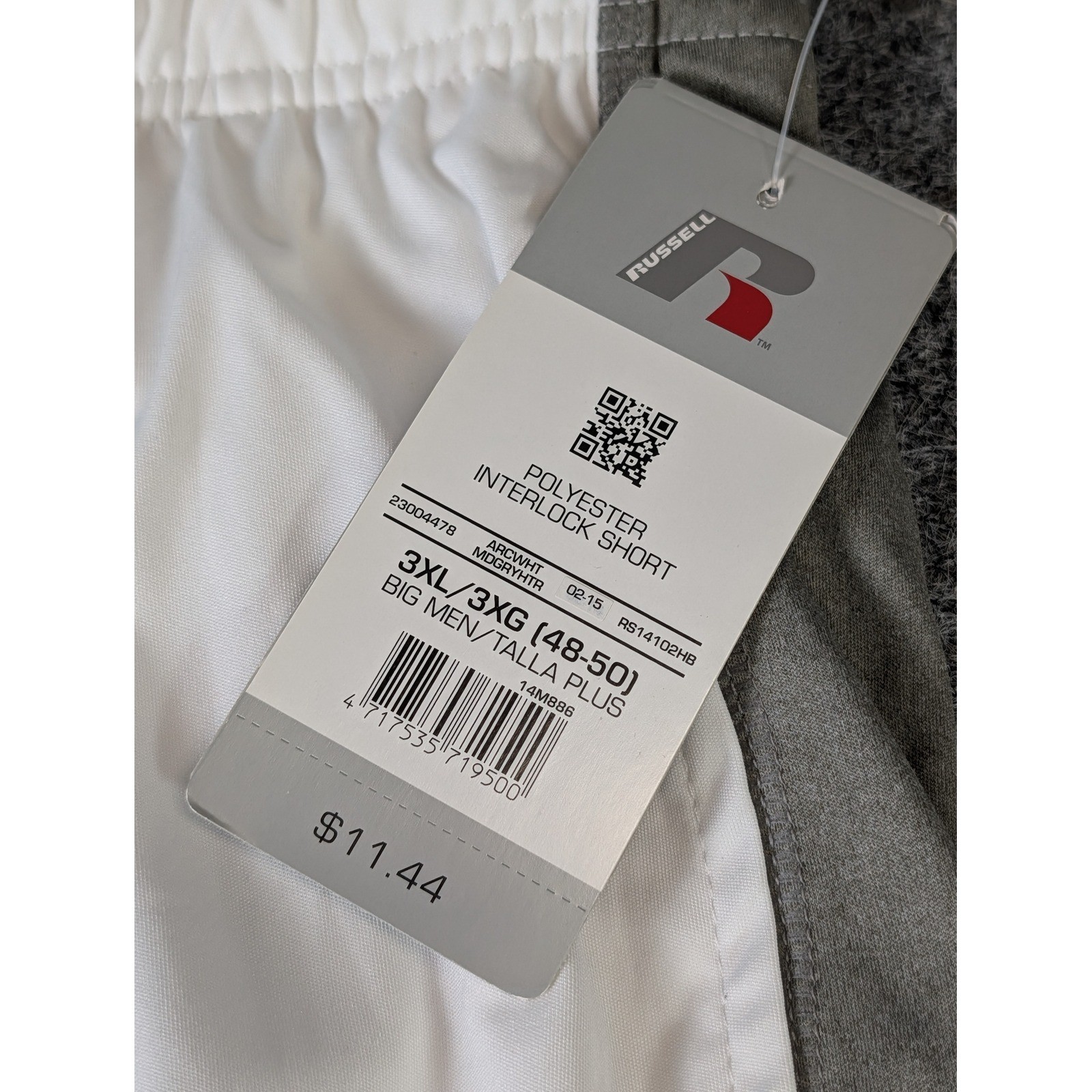 Russell Dri-Power 360 Mens Interlock Shorts White Grey 3XL RS14102HB NEW
