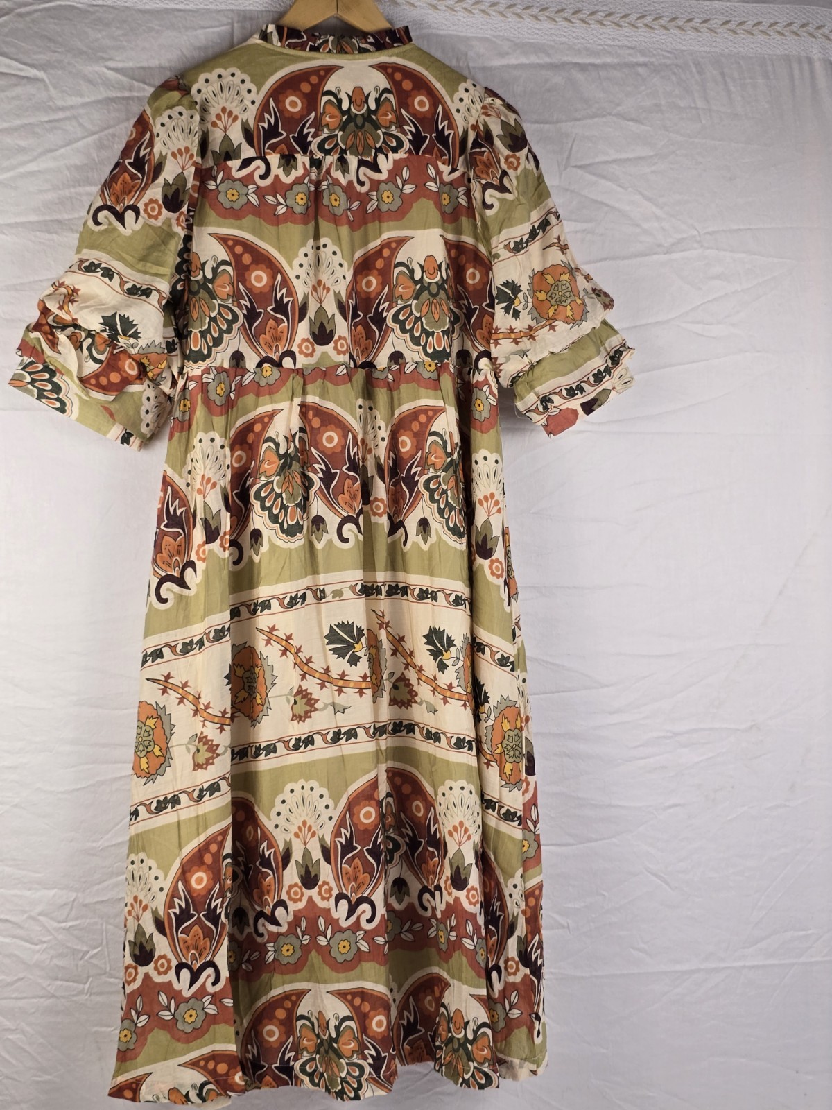 Umgee Multicolor Floral Tie Neck Ruffle Lined Woven Shift Midi Dress L