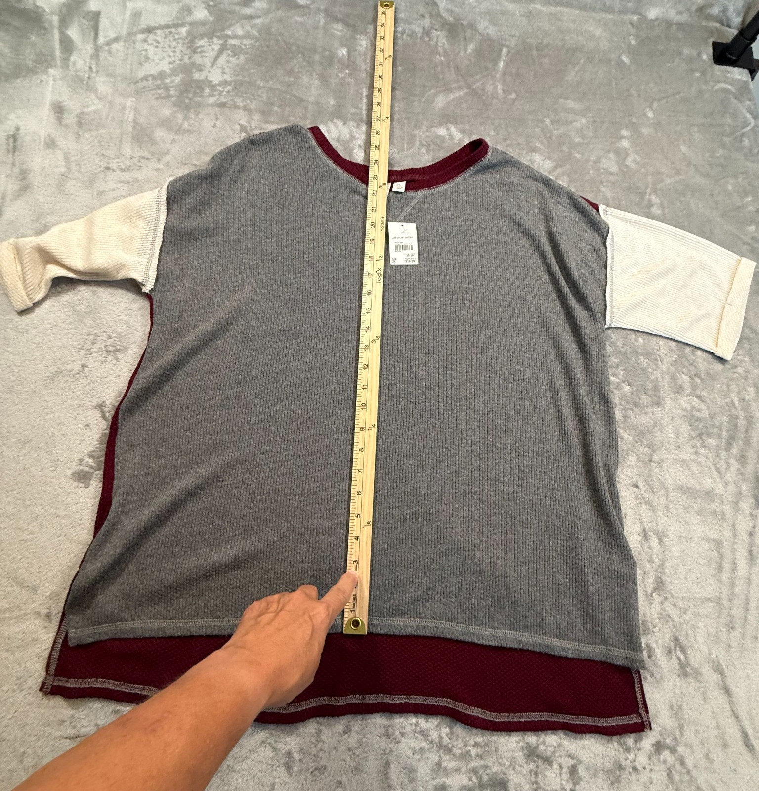 Active Life Colorblock Thermal Knit Tunic Top Gray Burgundy XL NWT