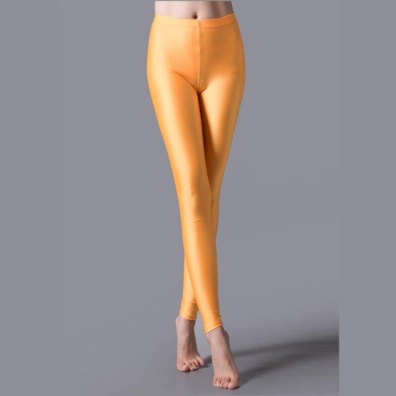 Luxallacki Oily Shiny High Waist Elastic Slim Pants Yoga Leggings Gym Sports