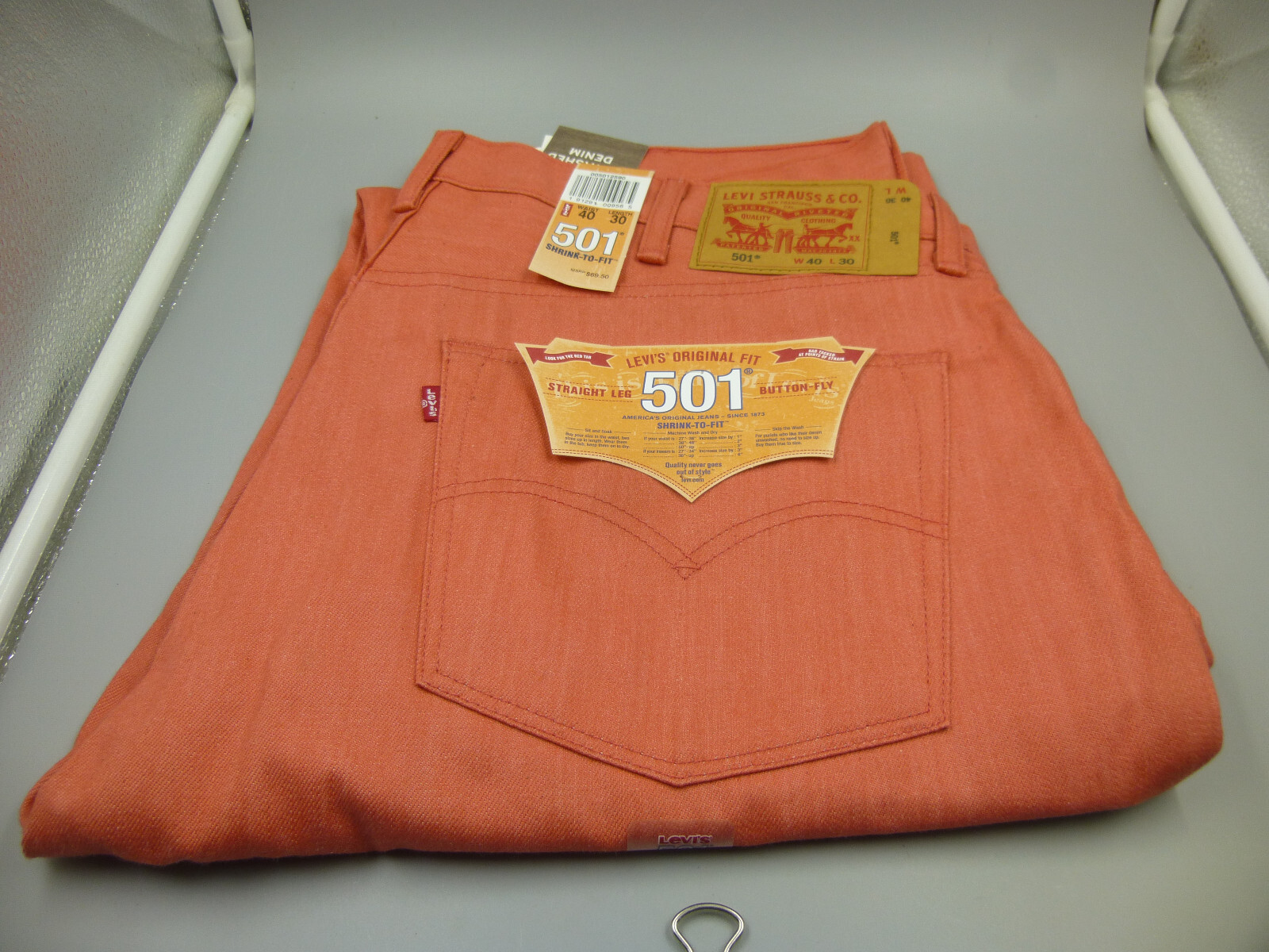 Levis 501 Shrink to Fit Coral Raw Button-fly Jeans 40 x 30 Men’s $70 New Tags