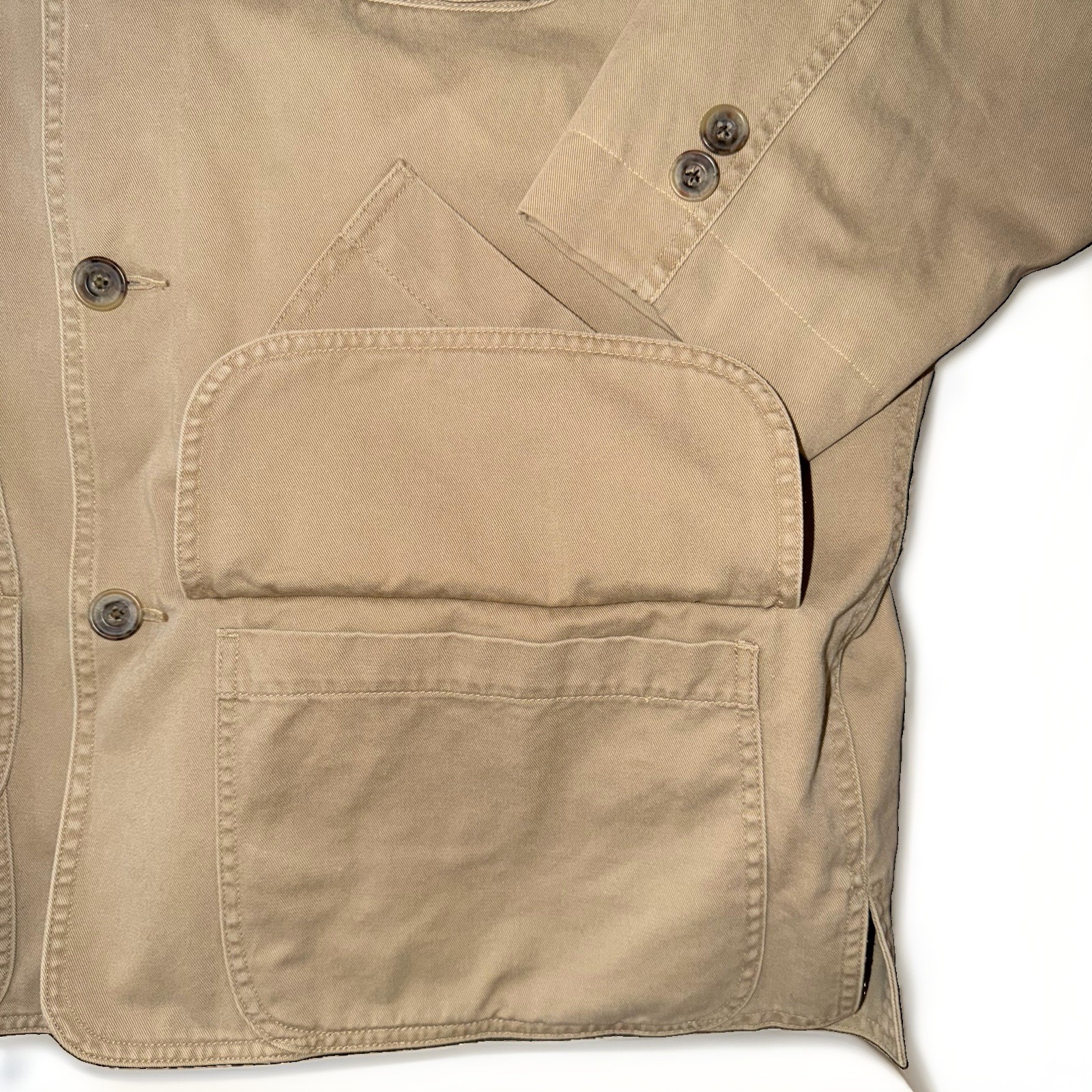 Vintage 90s Banana Republic Barn Coat Mens Tan Leather Collar Canvas Chore Large