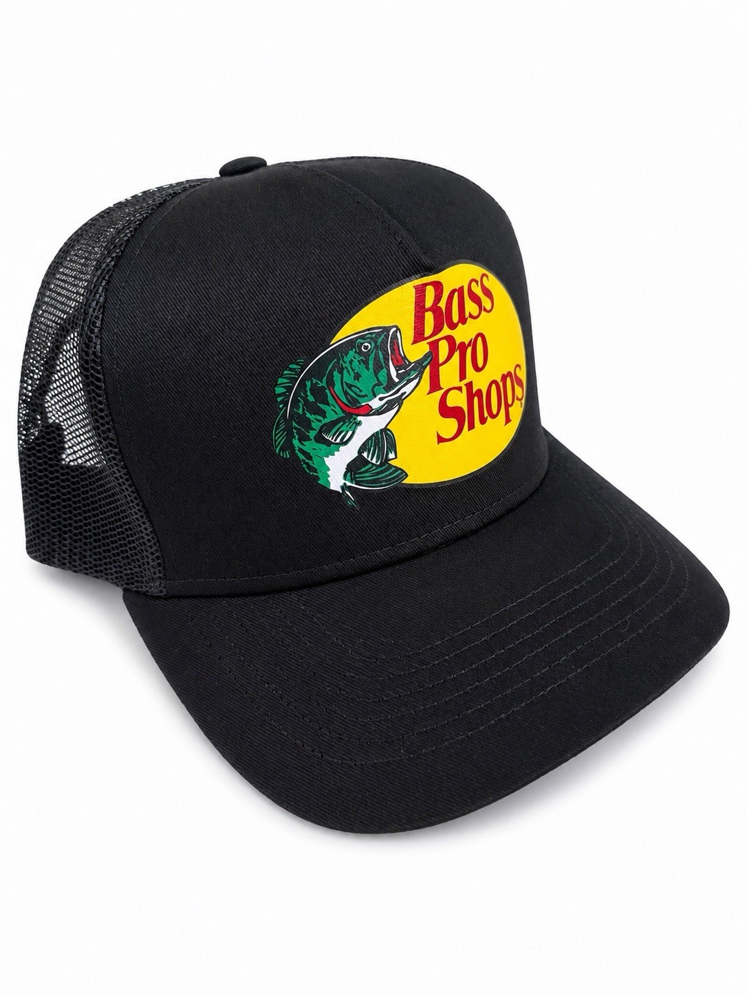 Bass Pro Shops Snapback Hat Cap Black Mesh-Back Trucker Adult Fishing