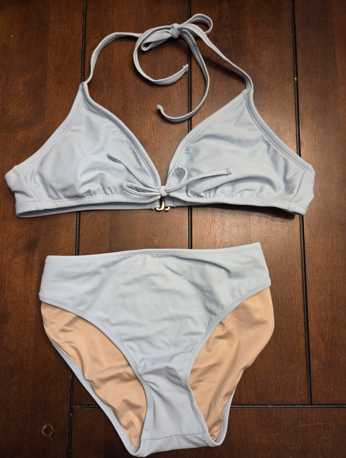 Shade & Shore Women’s Solid Blue Triangle Halter Bikini 2-Piece Set L