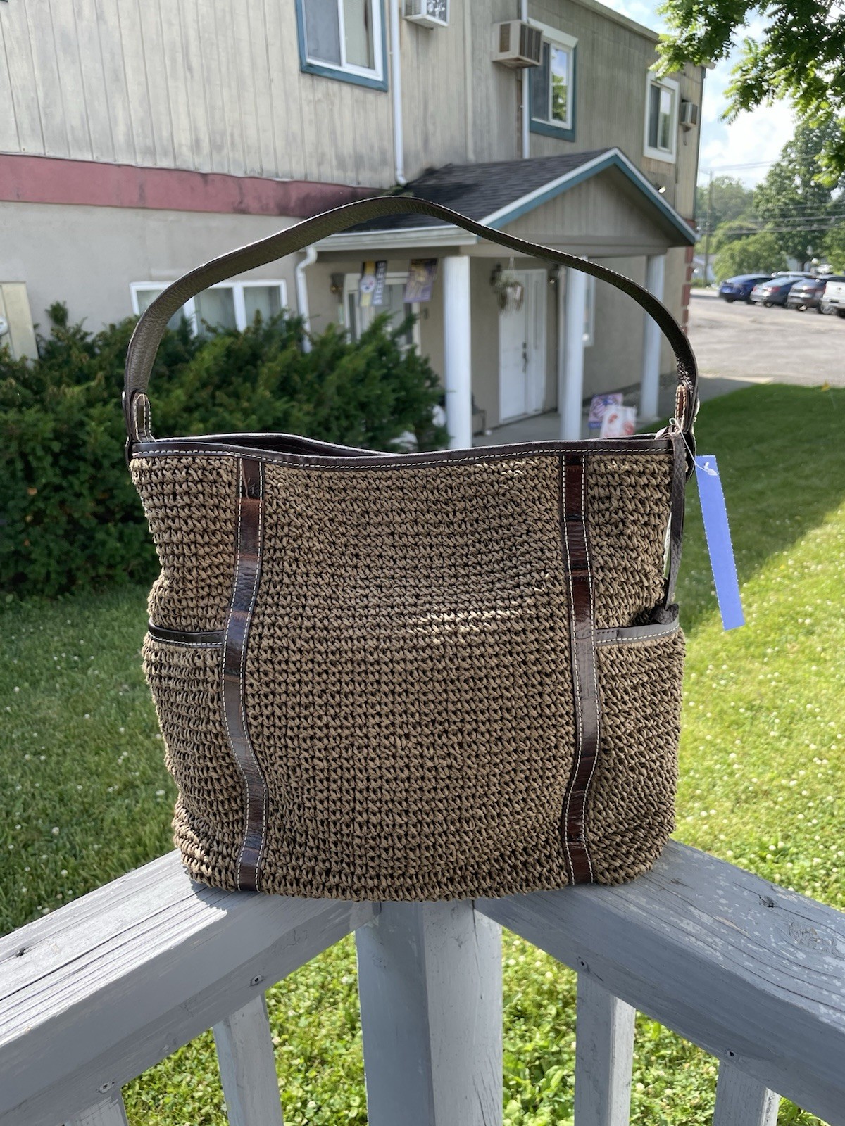 Brighton Salina Brown Woven Shoulder Bag Zip Closure Inner Pockets