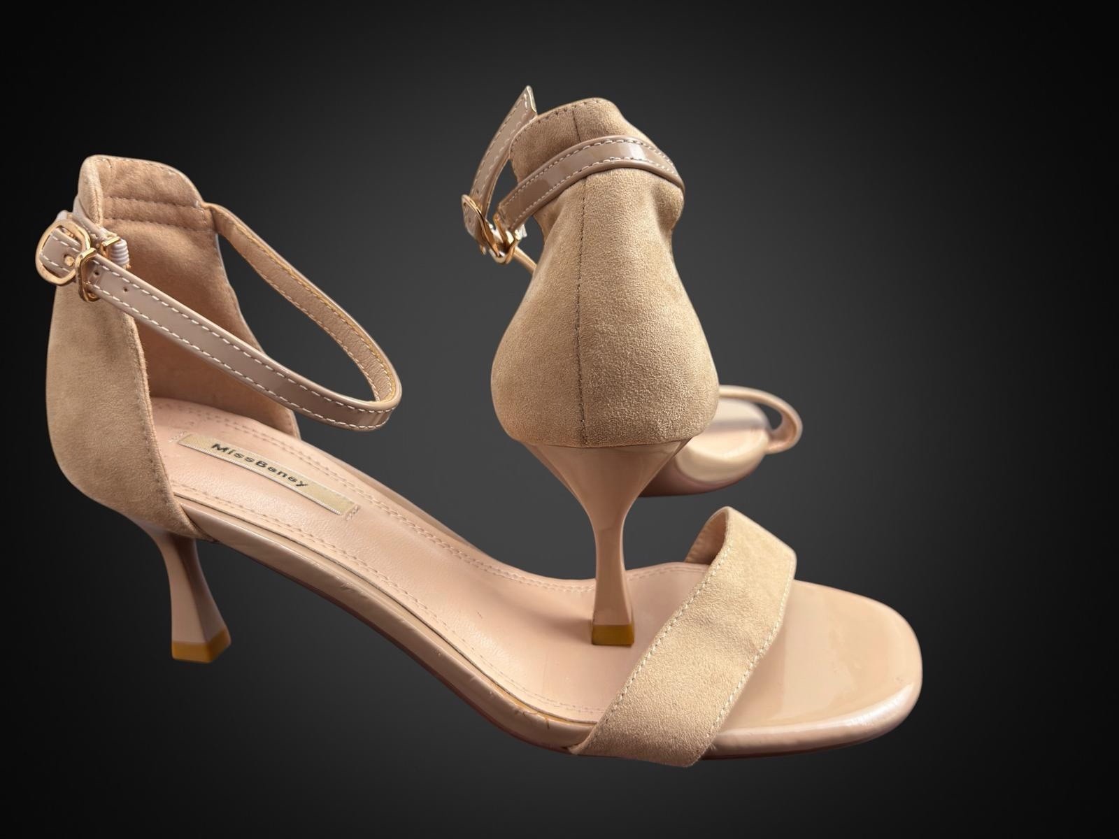 Miss Barley Women’s Beige Suede Strappy Ankle Strap Open Toe Heels EU 38