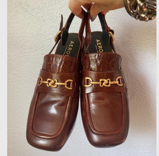 Aerosoles Vintage Bit Platform Slingback Womens Heels size 8 Brown Leathet