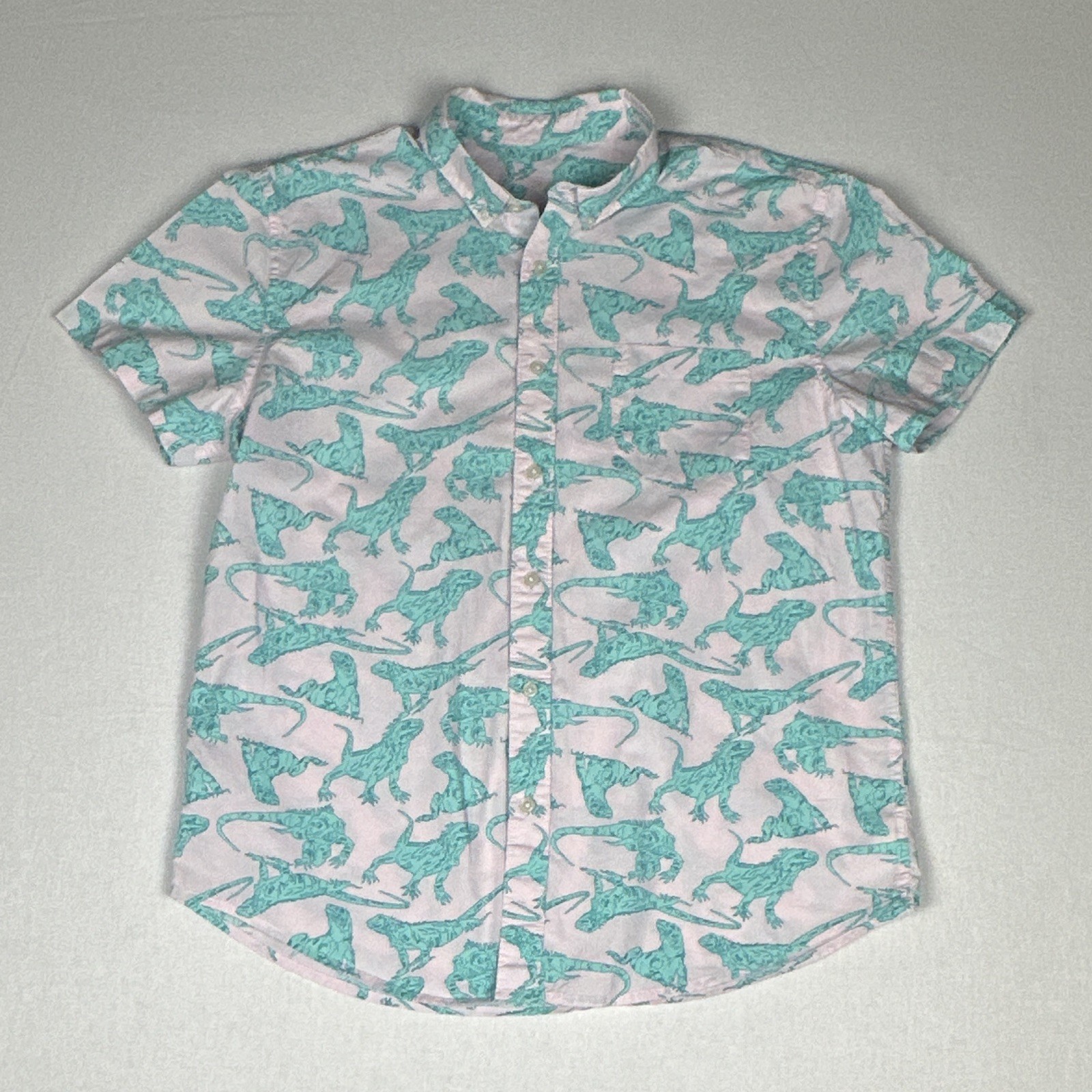 Arizona Jean Co Men’s L Reptile Iguana Lizard Print Hawaiian Shirt 100% Cotton