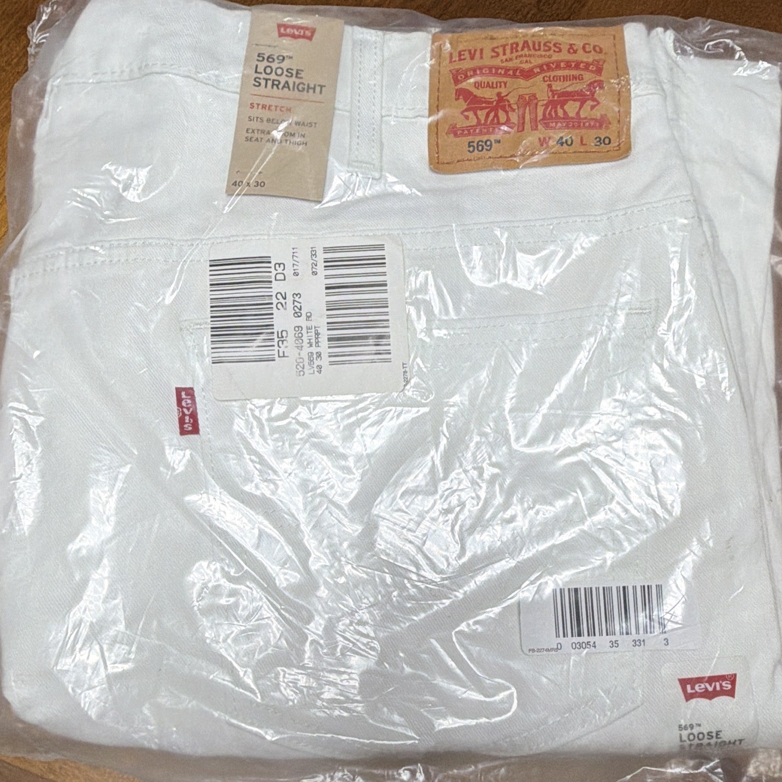 Brand New Levi’s 569 Loose Straight Stretch White 40×30 Men’s Jeans – Sealed!