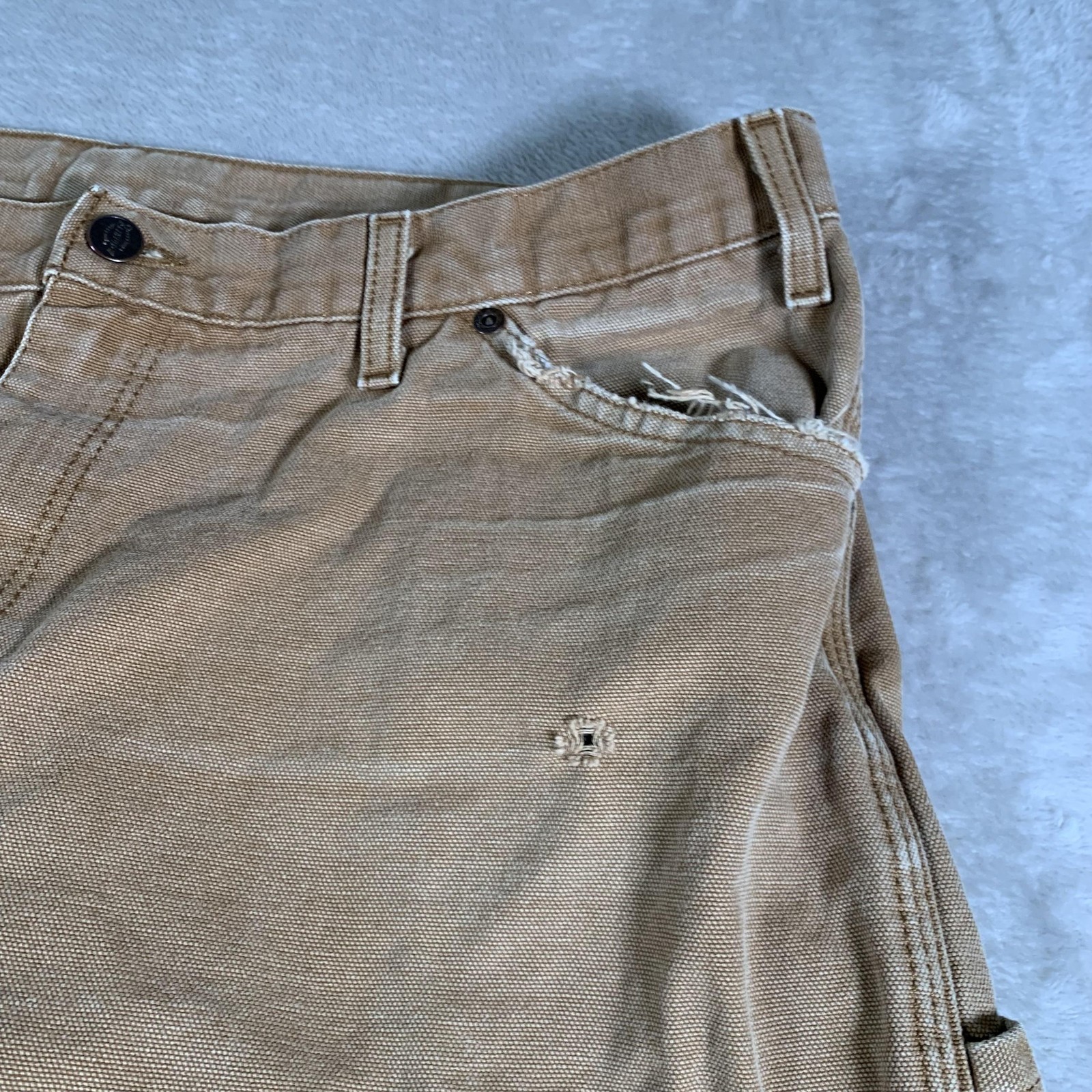 Dickies Carpenter Pants Mens 38×30 Tan Duck Canvas Hammer Loop Utility Pocket