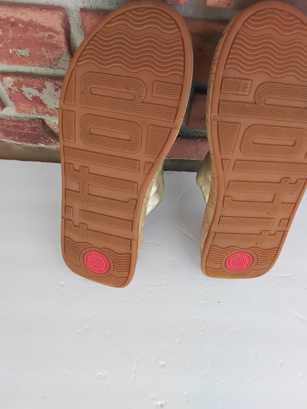 FitFlop F-Mode Twist Platform Gold Leather Slide Sandals US 10 Eu 42