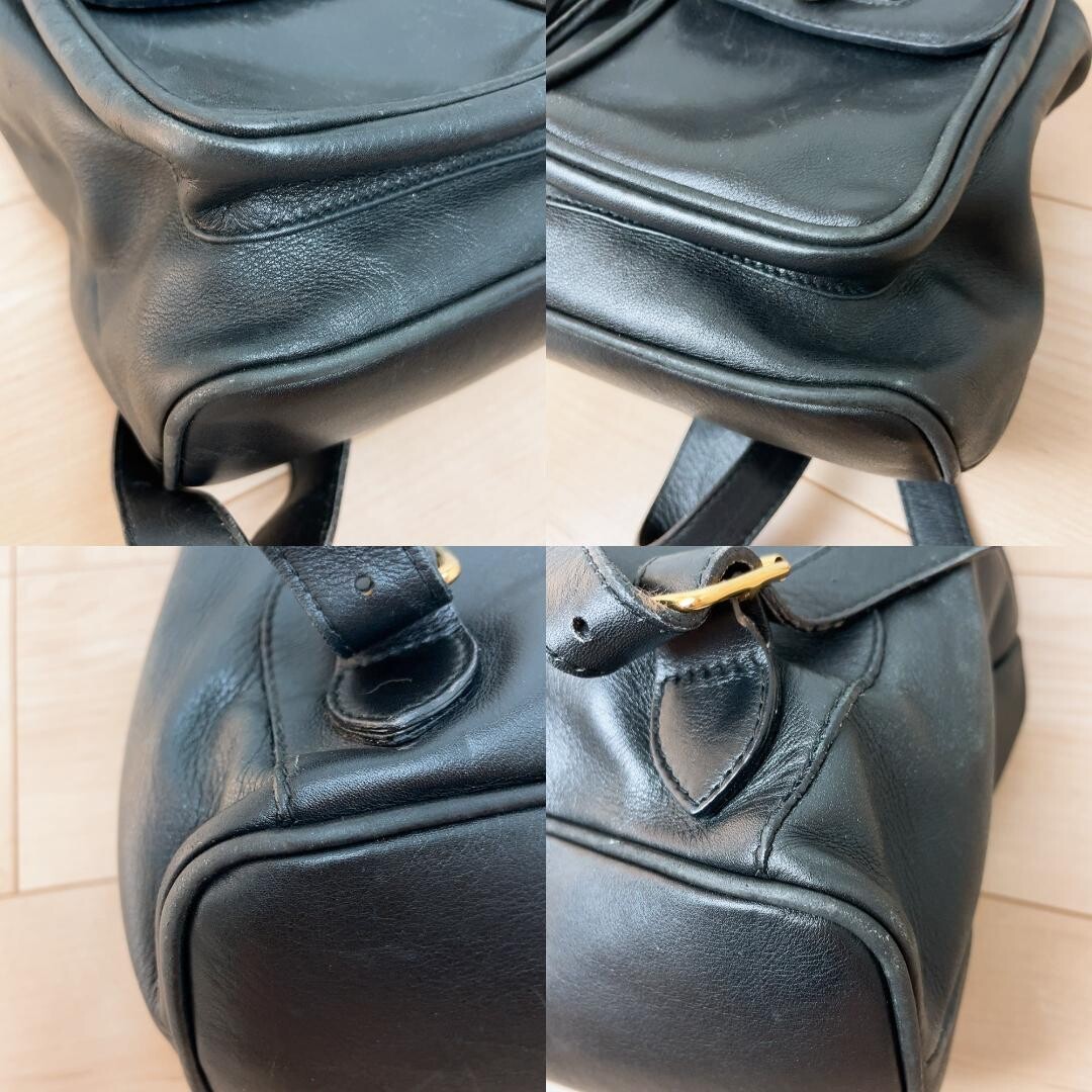 Gucci Bamboo Leather Backpack Black Vintage Turn Lock Drawstring Auth