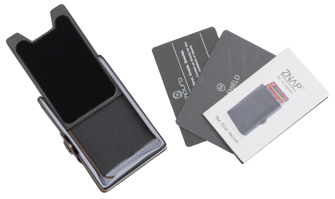 ZNAP RFID Blocking Slim Brown Leather Aluminum Wallet – 12 Card – Air Tag Pocket