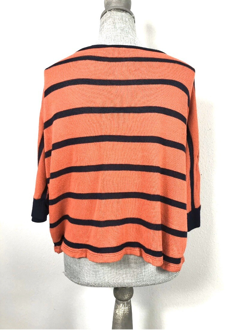 Splendid Womens M Orange Stripe Oversized Batwing Dolman Sleeve Vneck Crop Top