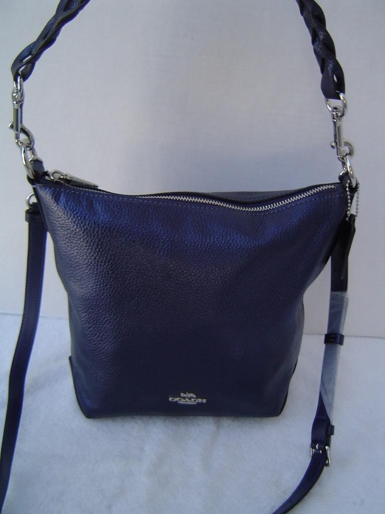 AUTHENTIC COACH METALLIC BLUE PEBBLE LEATHER MINI ABBY DUFFEL BAG #87691