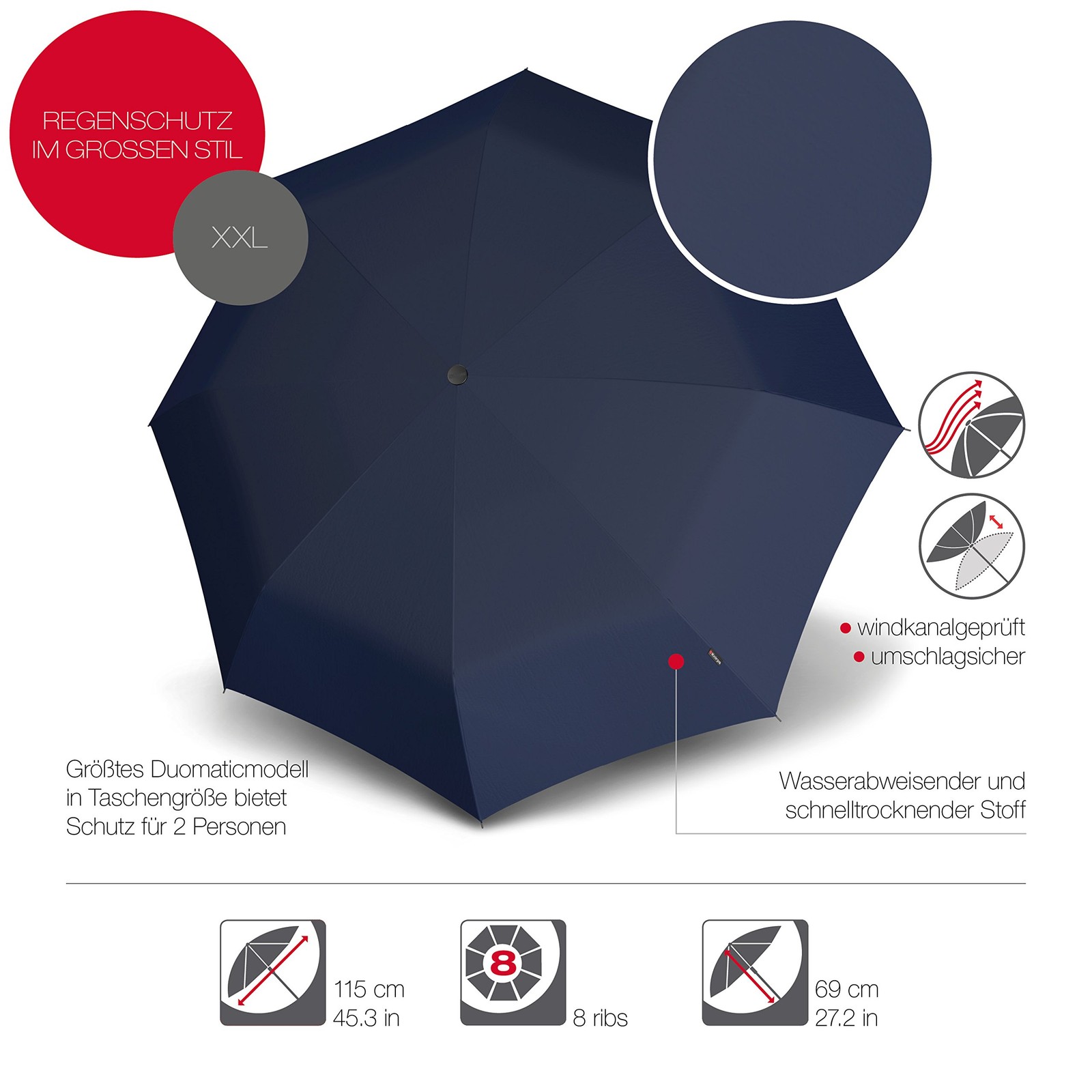 Pocket Umbrella T.400 Duomatic Uni-Automatic Open-Stormproof-Windproof-D…