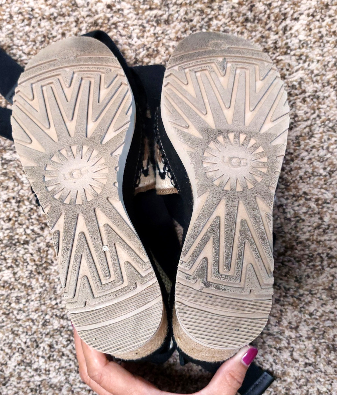 UGG Abbott Black Natural Espadrille Wedge Sandals Ankle Wrap Tie Platform US 8.5