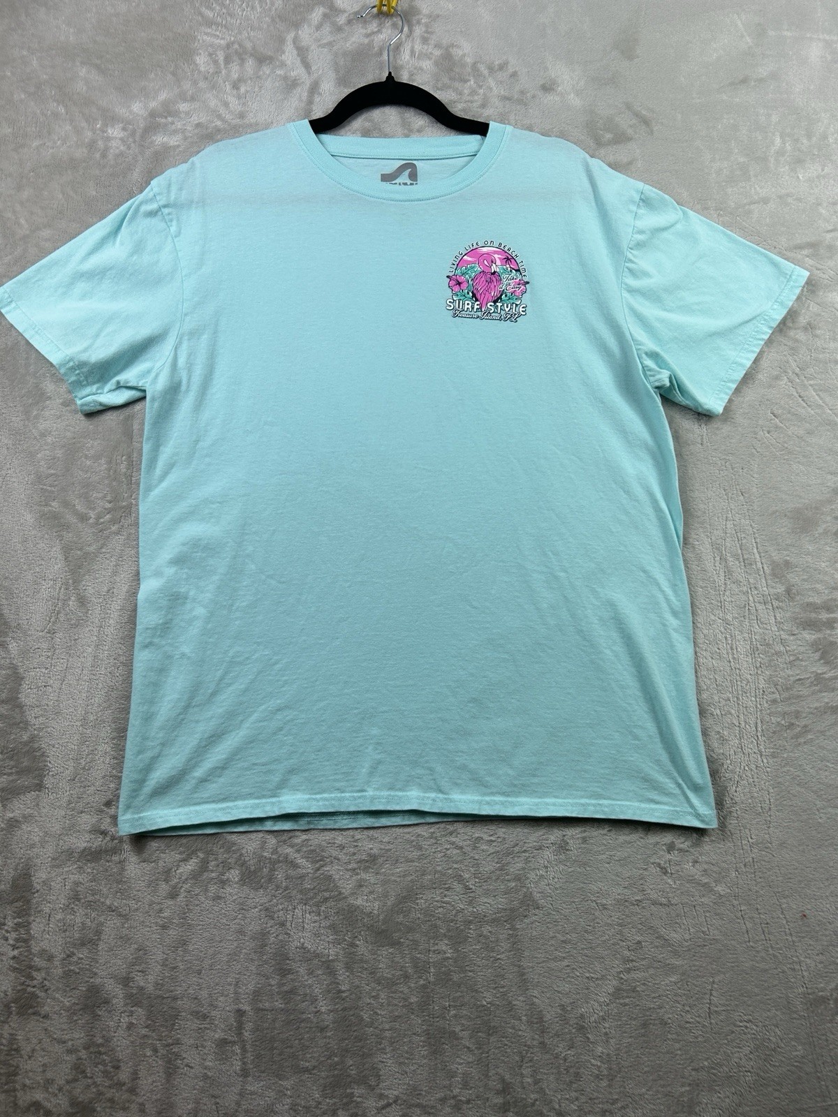 Surf Style T Shirt Treasure Island Florida L Teal “Living Life On Beach Time”