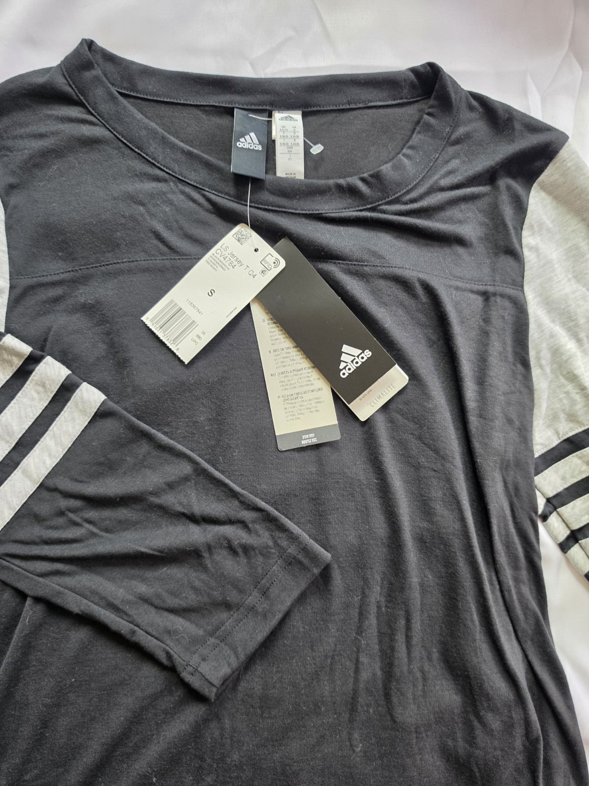 NWT Black & Grey/Gray Adidas 3/4-Sleeve T-Shirt, Sz S