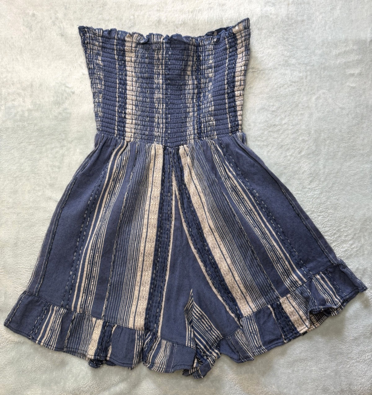 Blue Striped Boho Strapless Romper With Shorts Size Medium