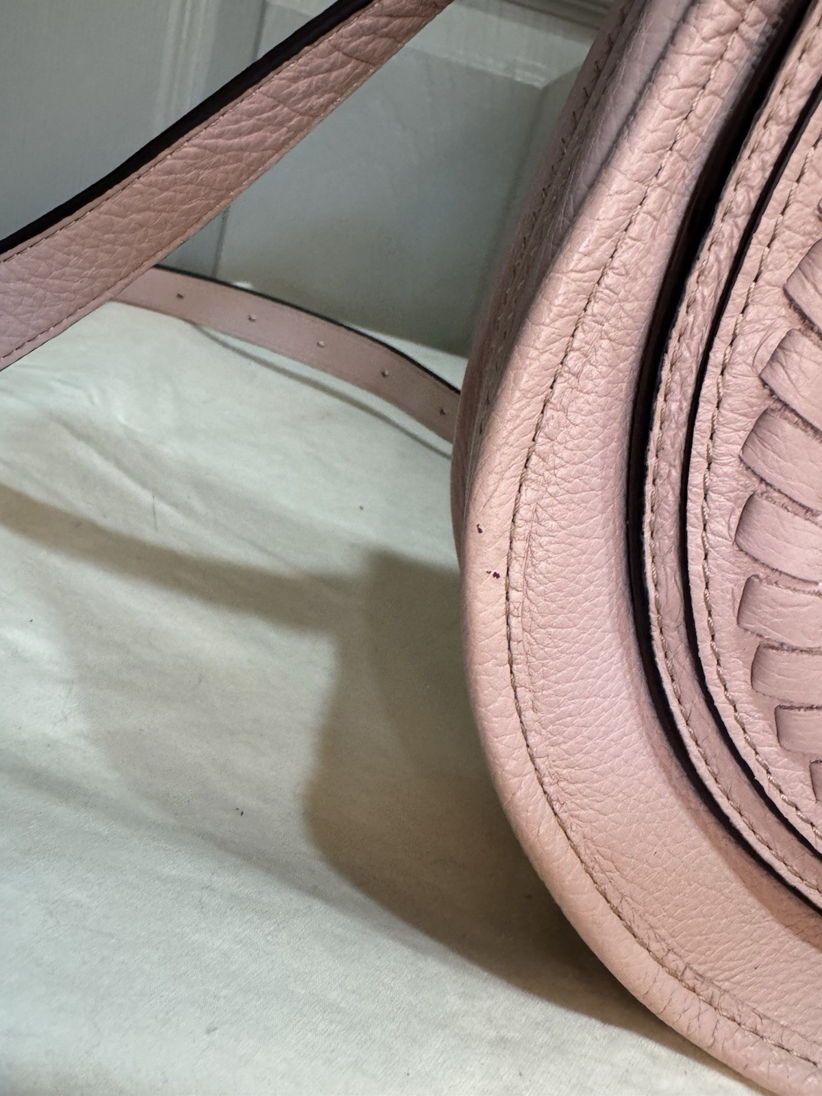 orYANY Amanda Blush Pink Italian Leather Saddle Crossbody Bag Whipstitch Flap