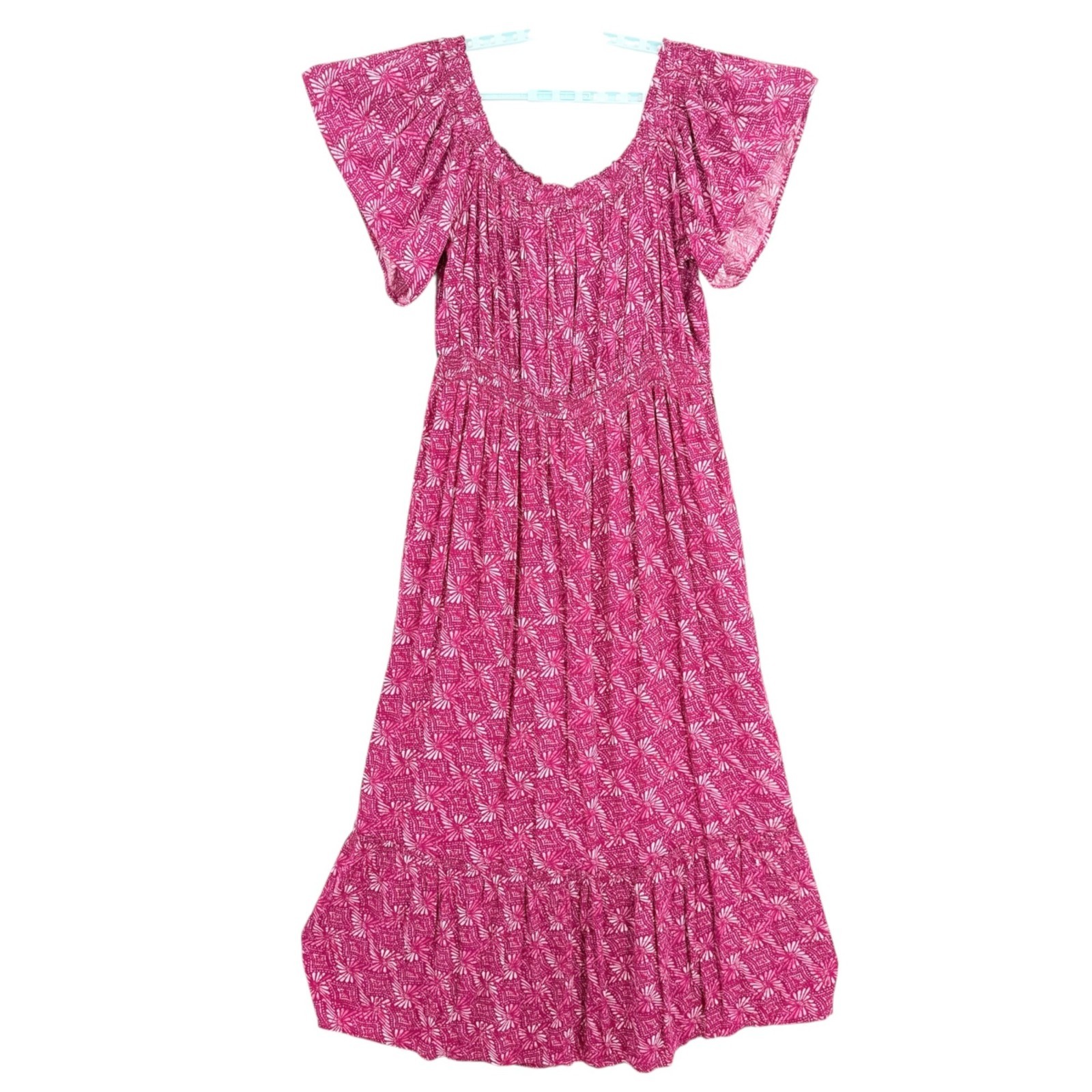 Terra & Sky Pink Summer Maxi Dress Size 0X 14W Off Shoulder Batik Geometric NWT