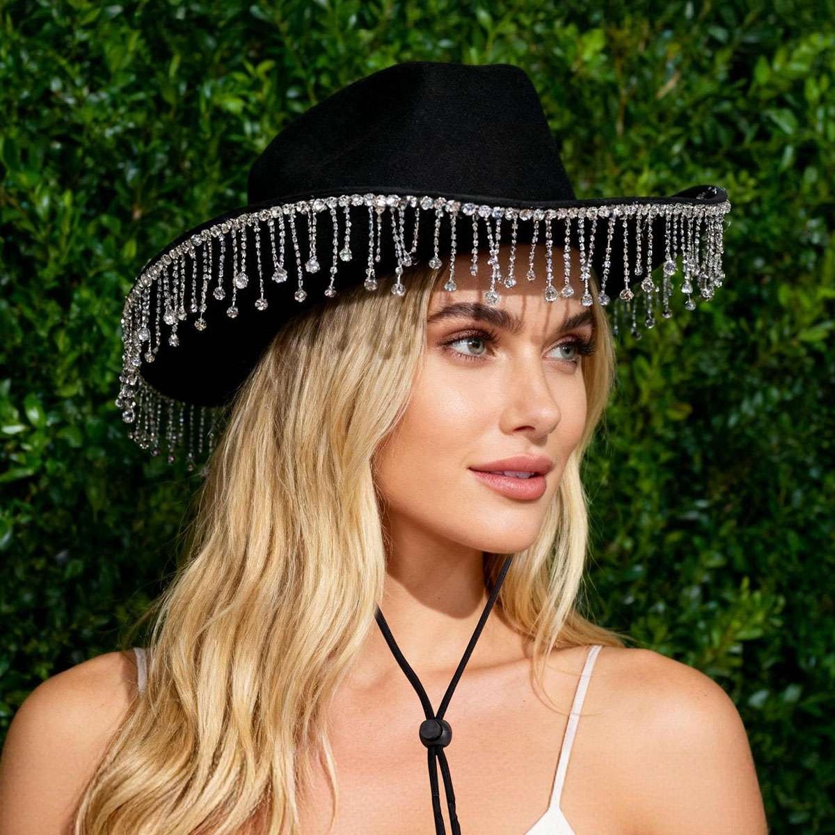 Women Western Glitter Rhinestone Tassel Decor Cowboy Hat Birthday Cowgirl Hat