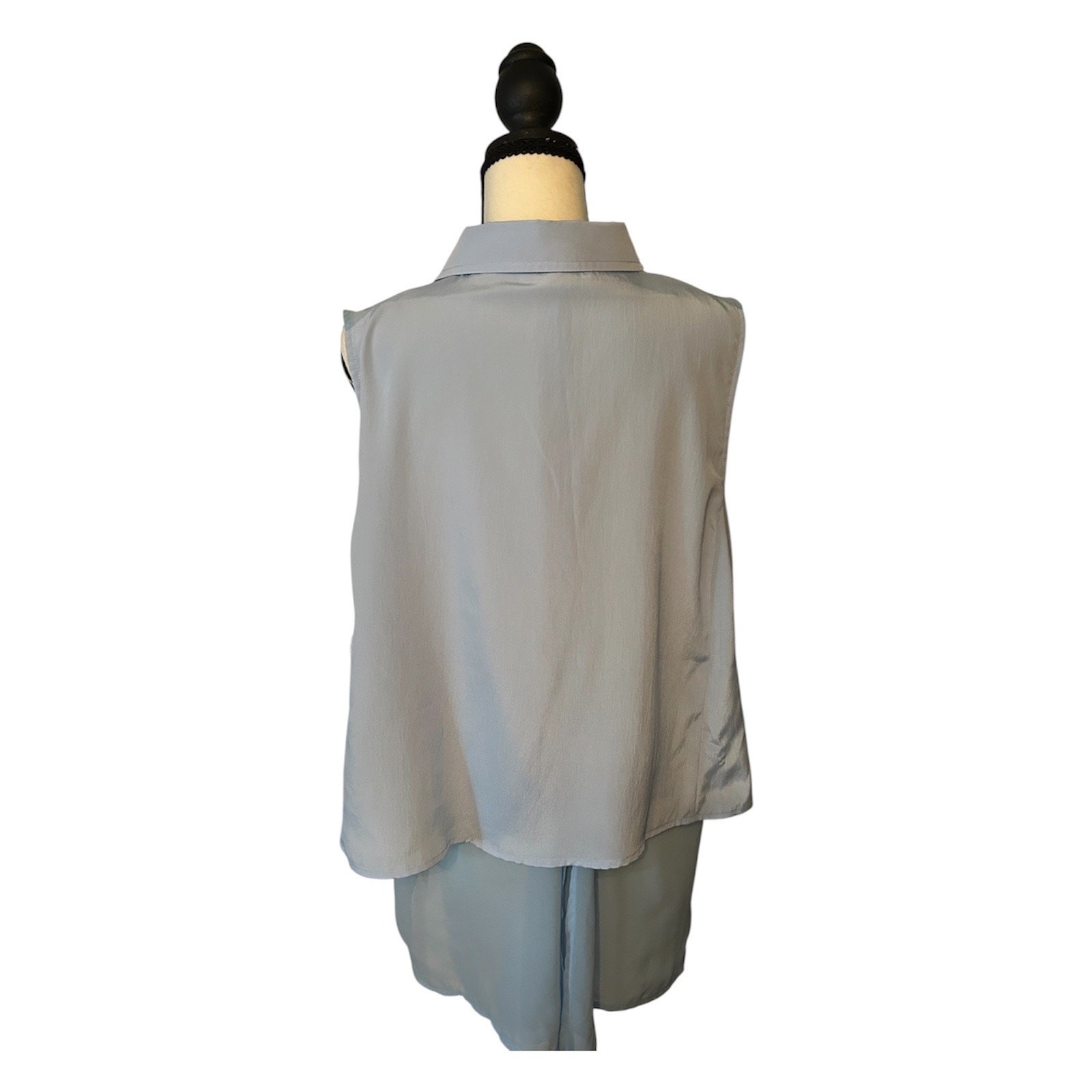 Kenneth Cole New York Light Blue Sleeveless Chiffon Blouse High Low Hem L