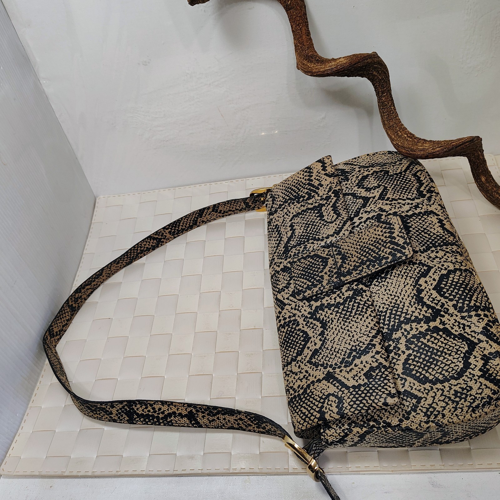 OHH! ASHLEY Leather Snakeskin Print Unique Design Handbag Purse-made in USA