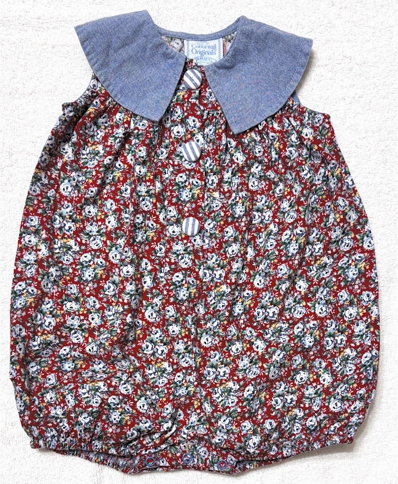Cottontails Originals Red Floral Collared Button Romper One-Piece 12M Cotton