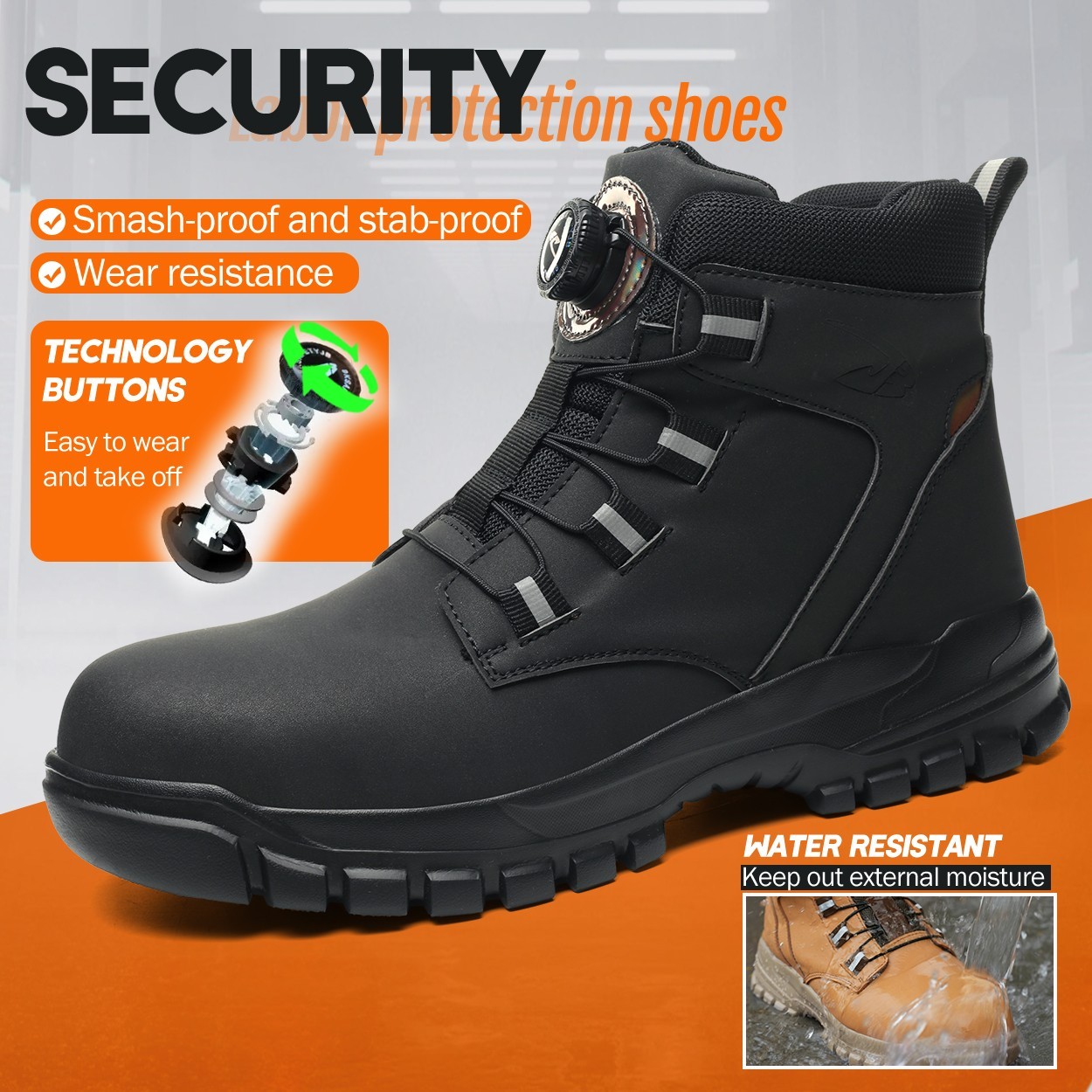Rotating Button Work Sneakers Steel Toe Shoes Puncture-Proof Protective Shoes