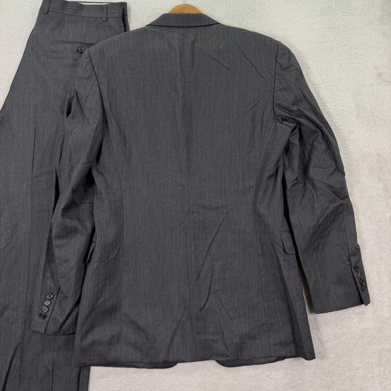 Hickey Freeman Men 40XL Slim Fit Madison Suit Grey Herringbone Wool 34×32 USA