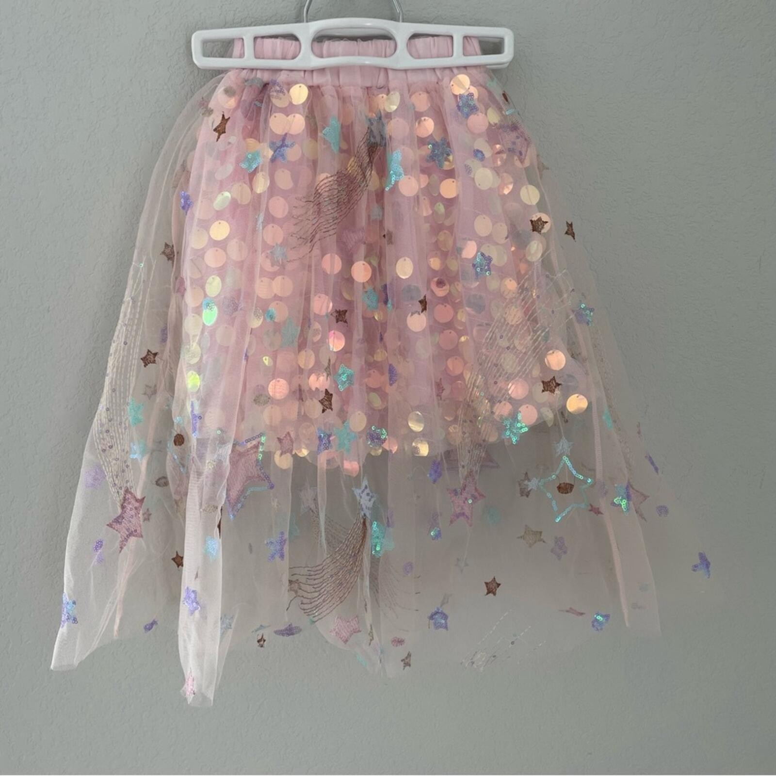 Stella Cove Sequin Tulle Sparkle Midi Skirt Size 4 Pink Stars