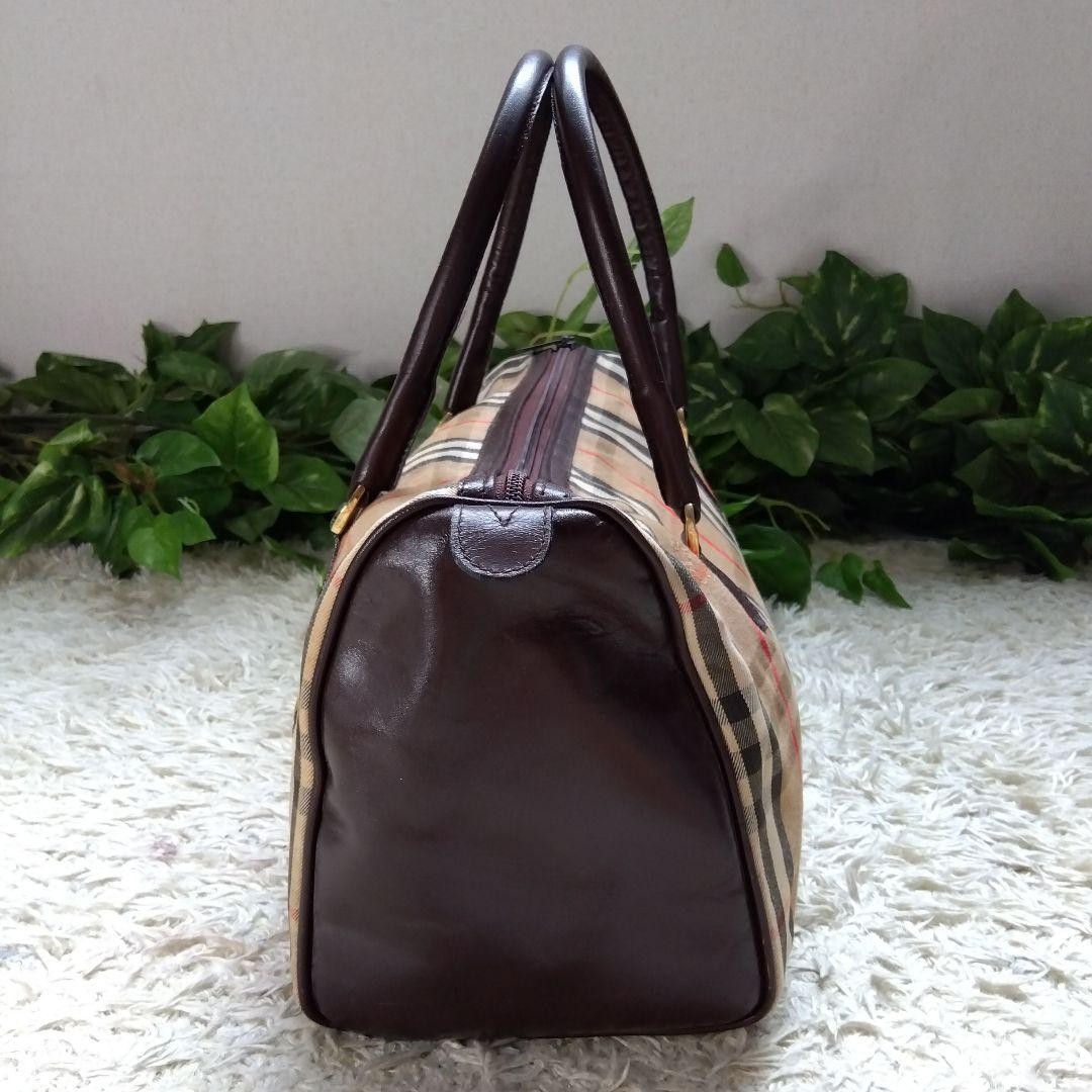Burberry Mini Barrel Bag Nova Check Leather Beige Brown 11.4×7.9×6.3in Used