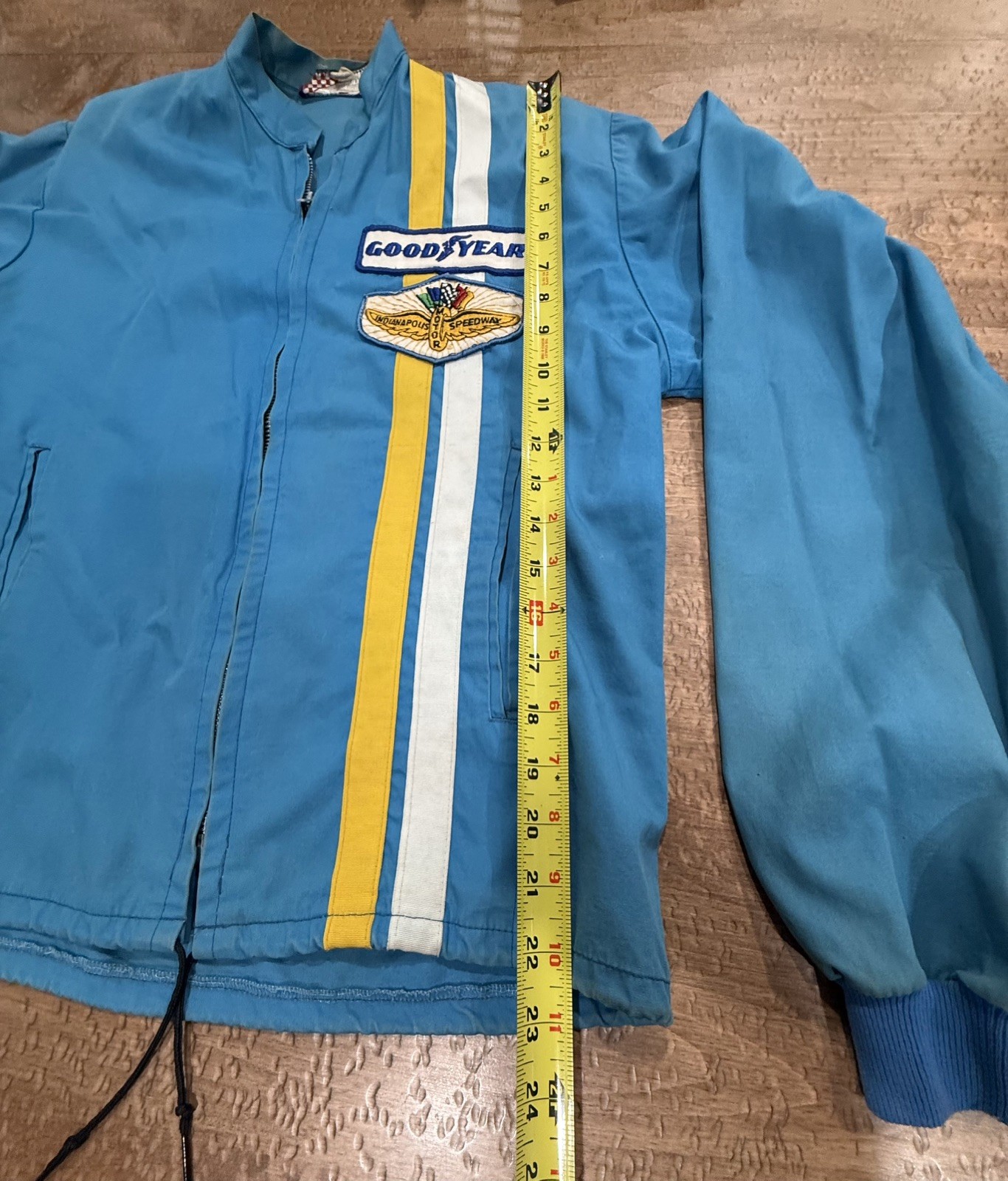 Vintage 70s Goodyear Indianapolis Motor Speedway Blue Jacket Mens Small Zip
