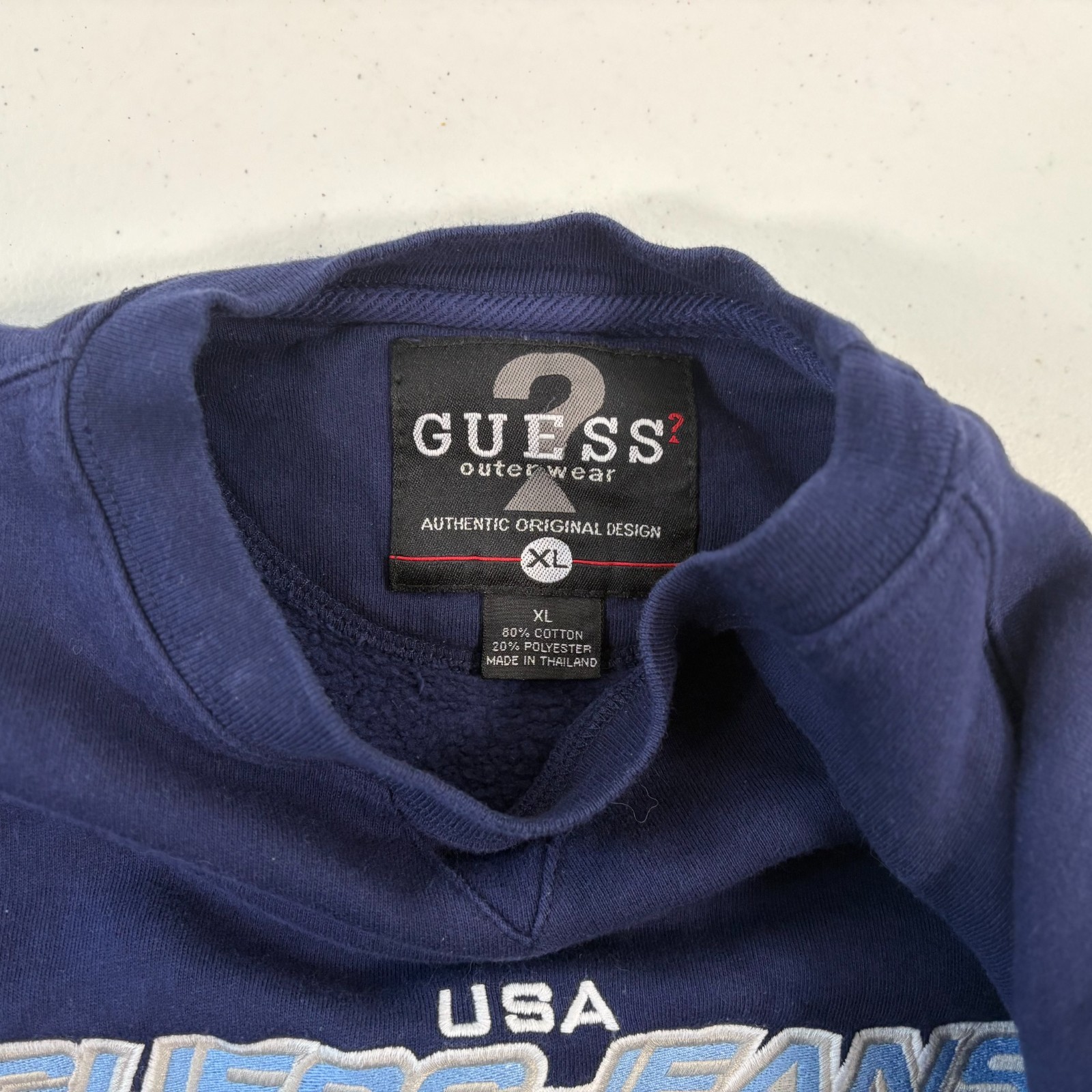 Vintage 90s Guess Jeans Mens Size XL Blue USA Company Embroidered Crewneck