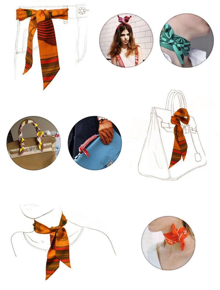 1 Pc Pure Silk Scarf Wrap Hair Ribbon Handbag Handle Neck Fashion Accessory