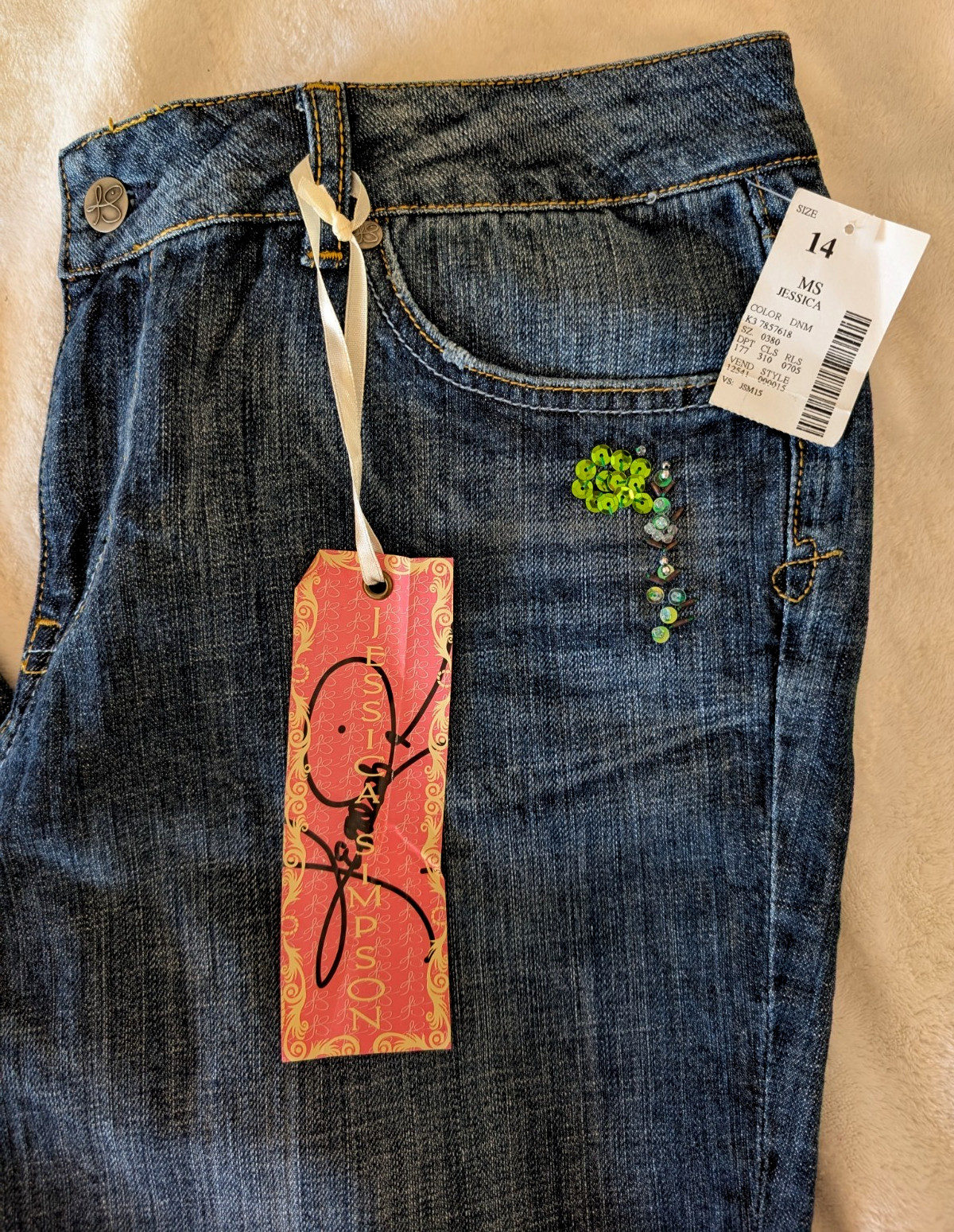 NWT Jessica Simpson Women’s Blue Super Low Flare Sequence Beading Size 14