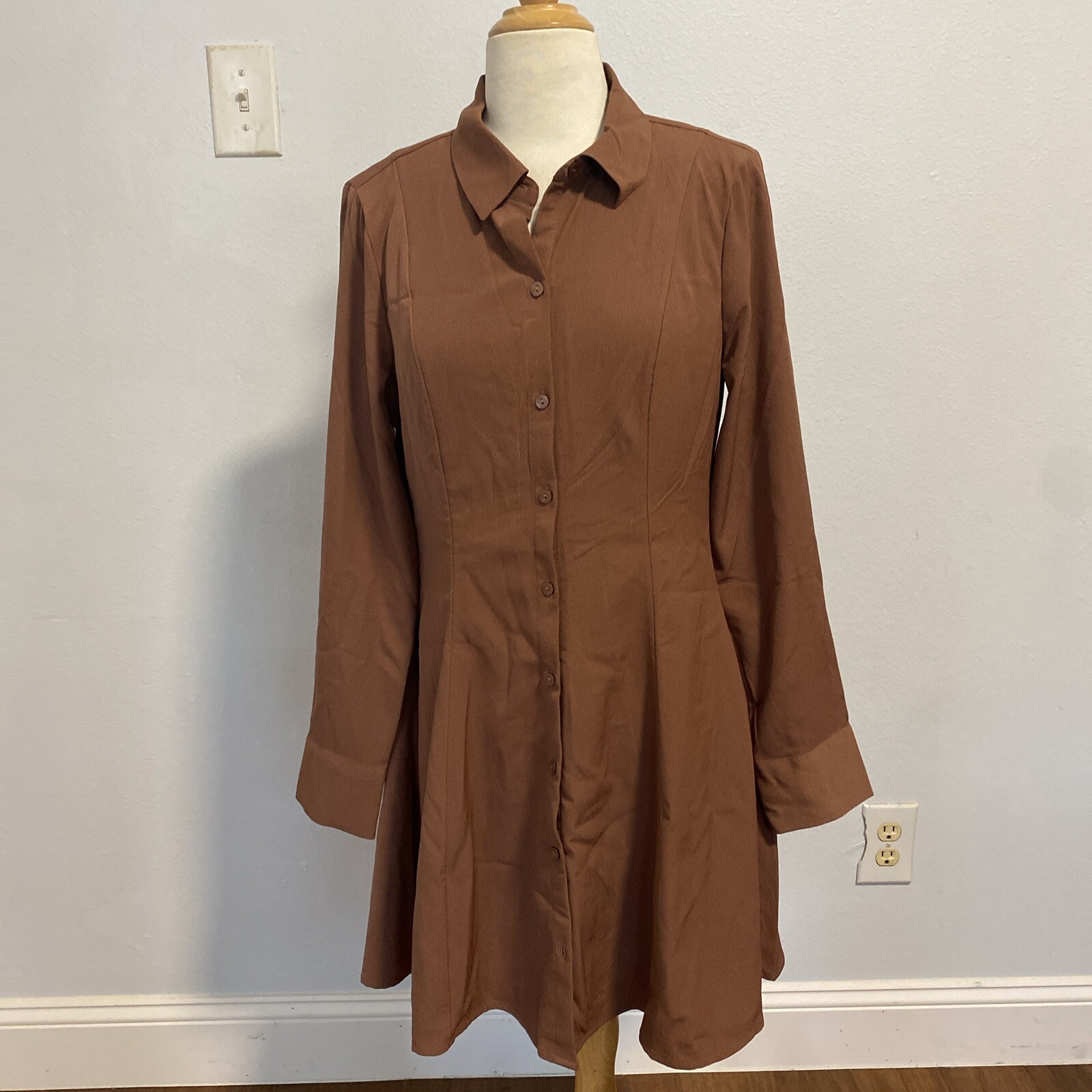 Abercrombie Fitch Mini Dress M Brown Poplin Trapeze Shirt Fit Flare Minimalist