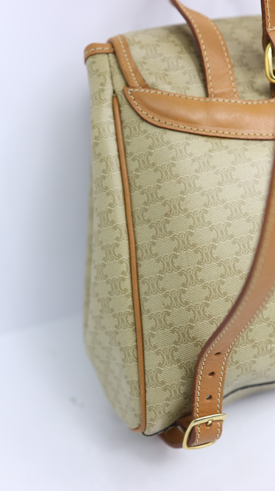 Rare Auth CELINE Vintage Beige Macadam Canvas Backpack – Monogram Rucksack Purse