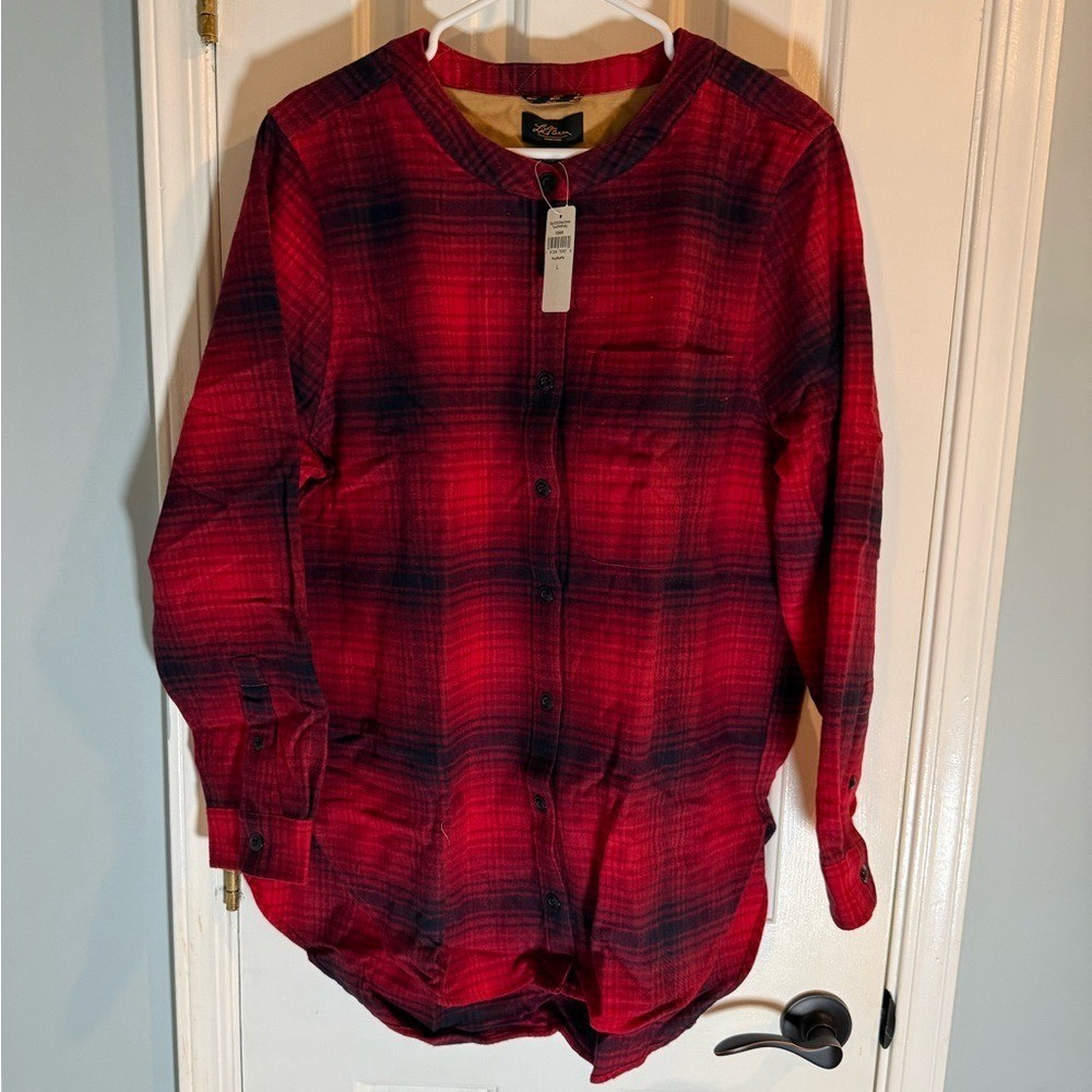 NWT L.L.Bean Signature Red Plaid Tunic Shirt Size L Royal Red