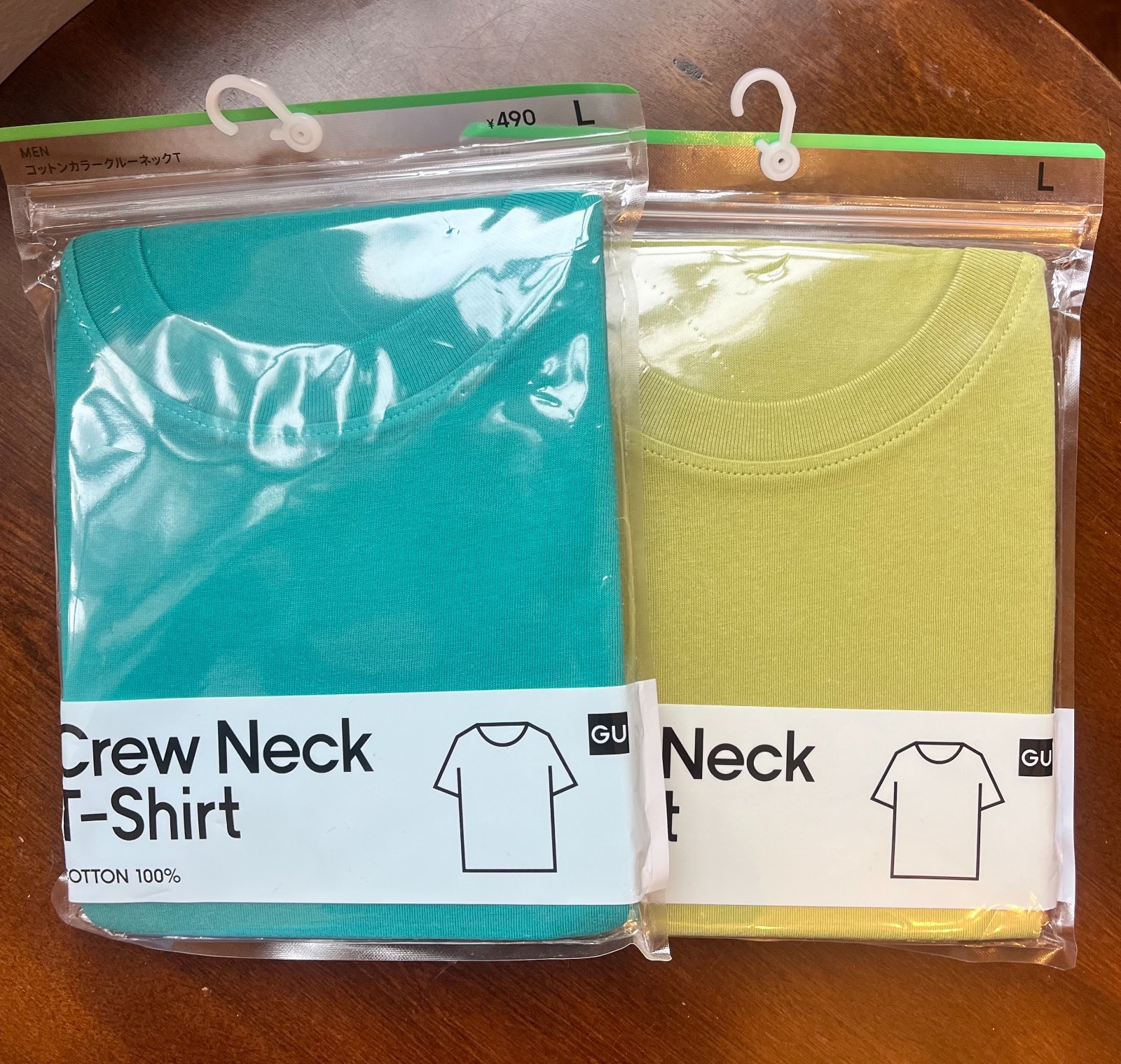 2 GU Cotton Crew Neck T-Shirt Men Unisex New US M / Japan M – Teal and Green