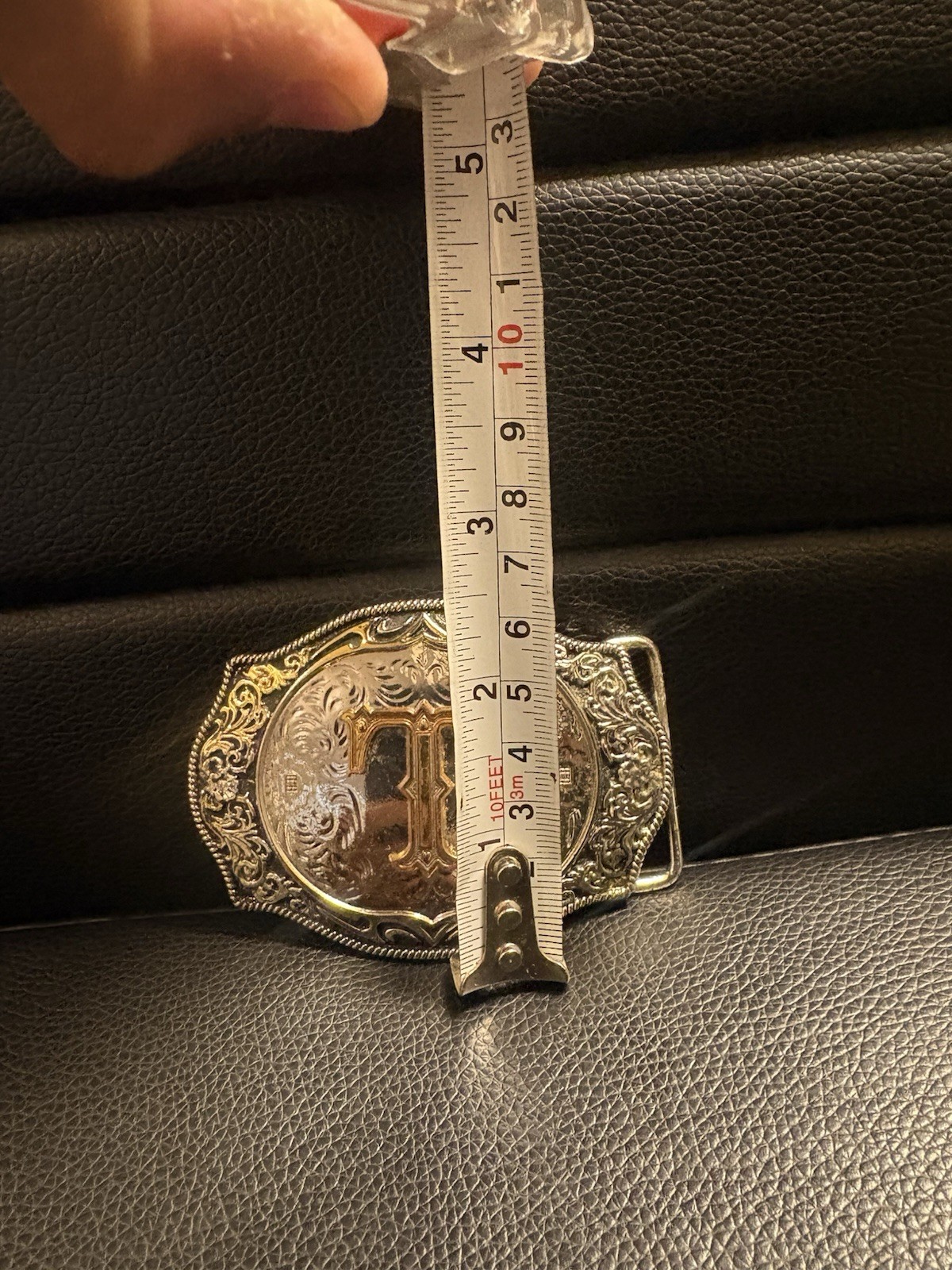 Men’s Western Oval Belt Buckle Engraved Floral Silver/Gold Tone Letter T