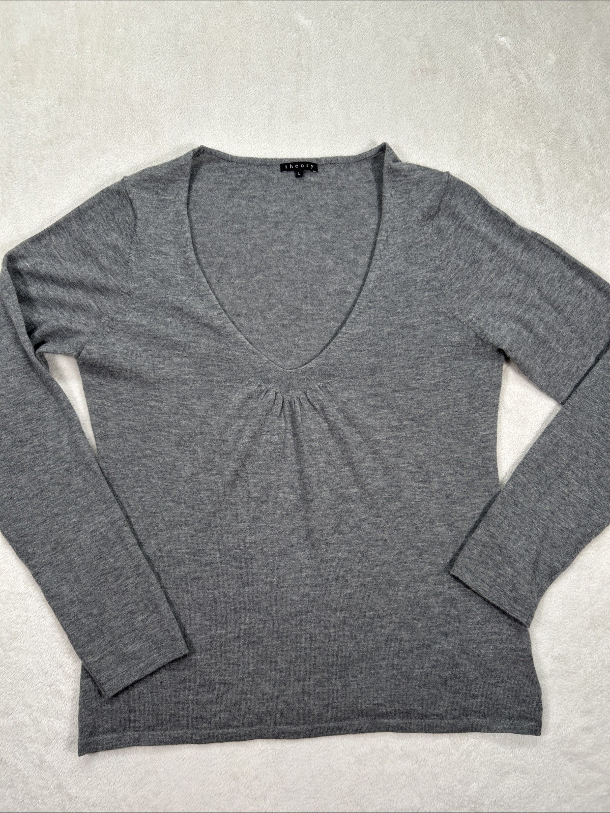 Theory Women’s Long Sleeve Cashmere Pullover Sweater Lightweight Sz Large Gray