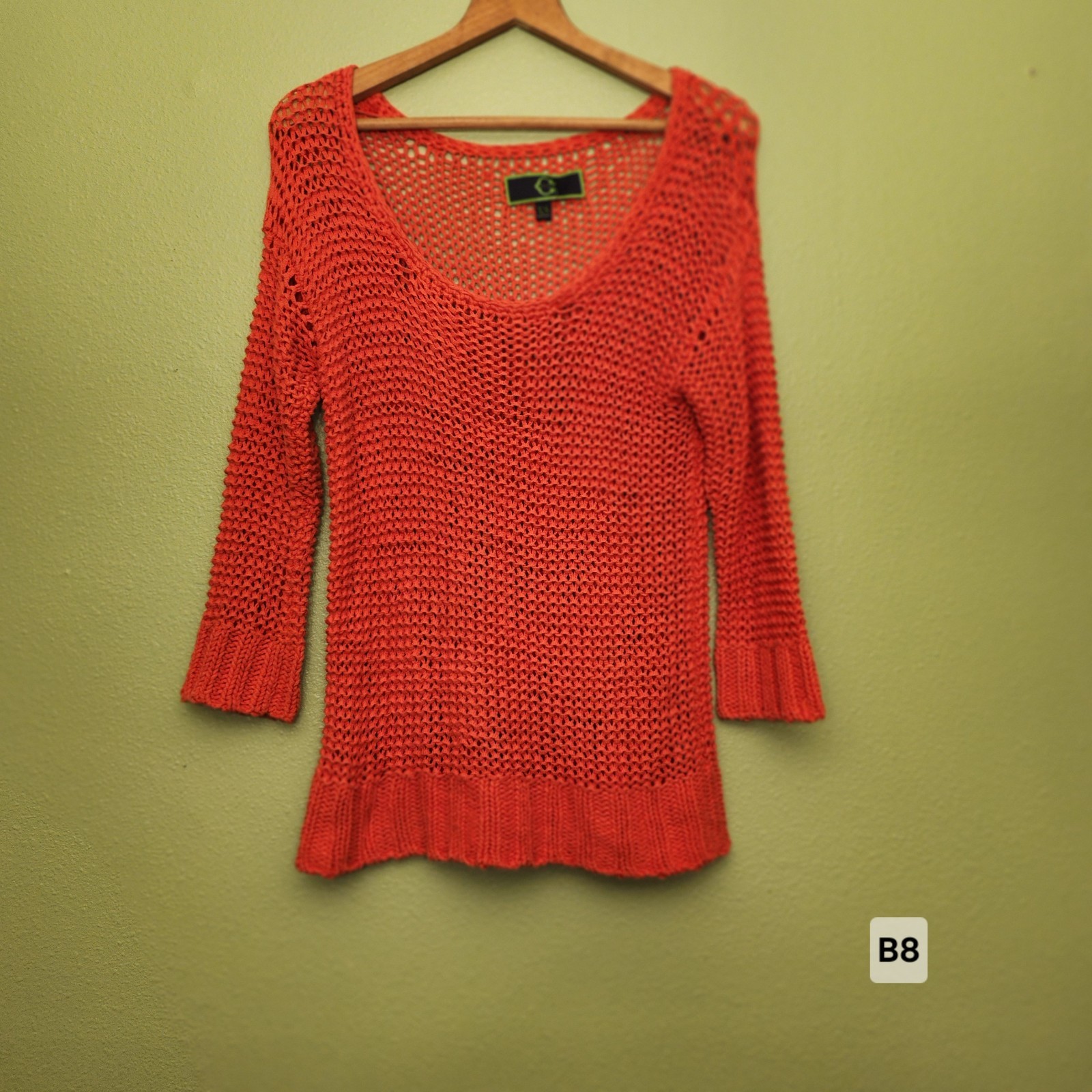 C Wonder Open Weave Knit Long Sleeve Sweater Orange Women’s XS