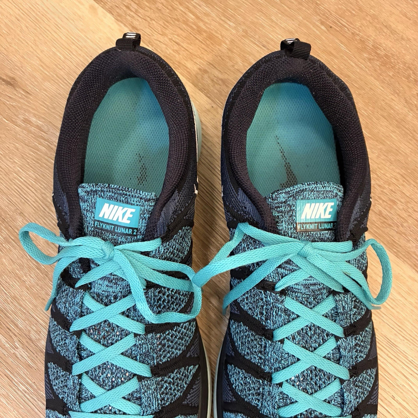 Nike Flyknit Lunar 2 Running Shoes Green Navy Teal Men’s US 14 Size 14