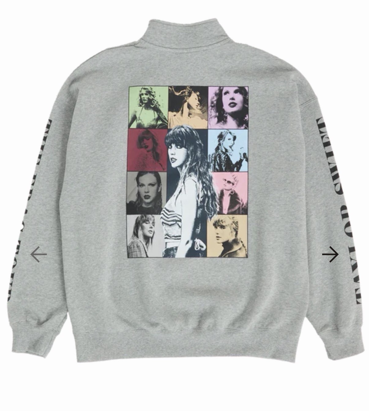 Taylor Swift Eras Tour Official Merch Quarter Zip Gray Sweatshirt XL