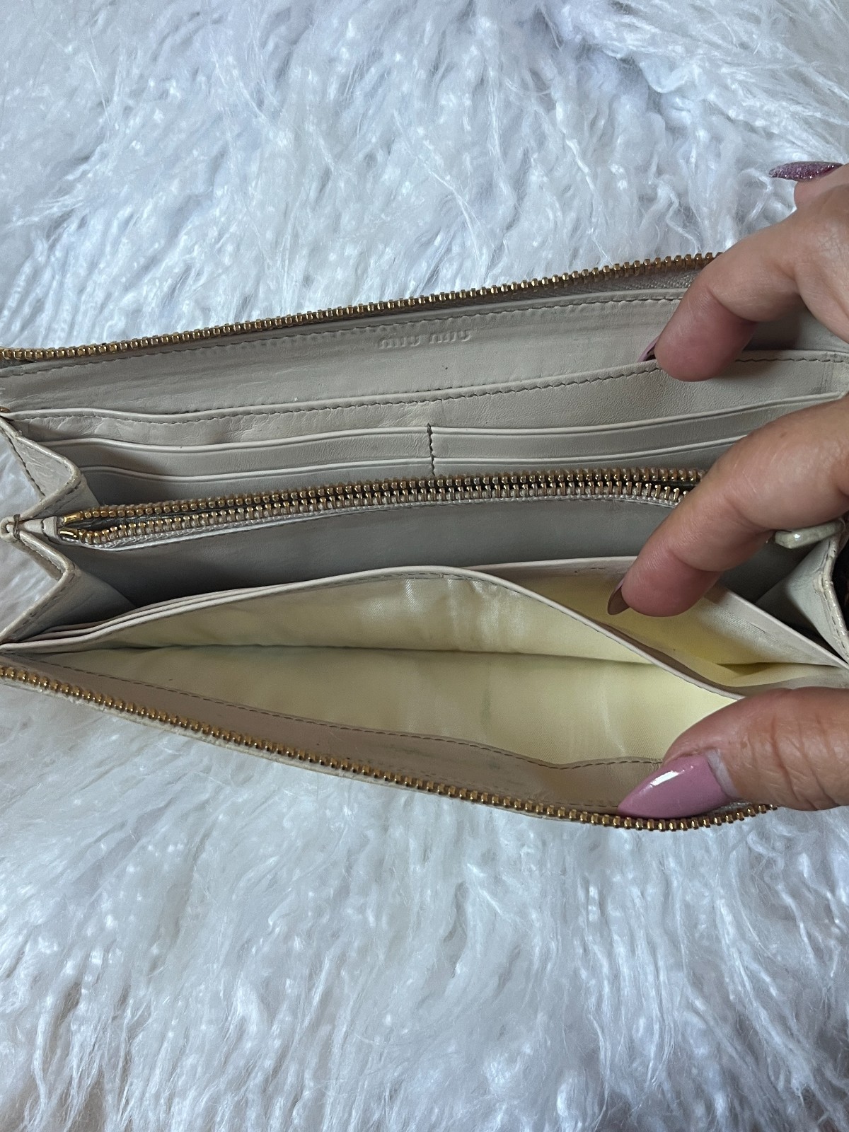 Miu Miu Beige Croc Embossed Zip Clutch Wallet
