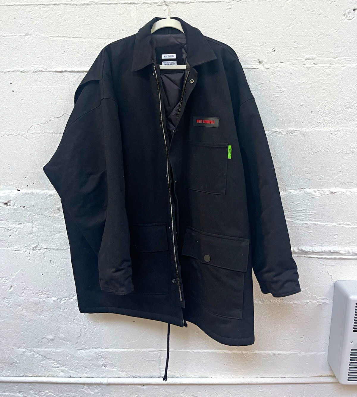 Willy Chavarria Men’s Black Quilted Lined Zip/Snap ‘MONSTER’ Jacket Relaxed Fit